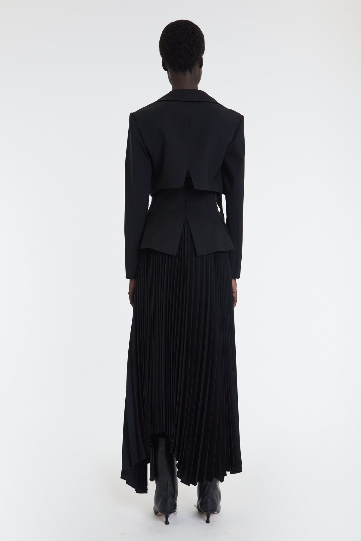 MAXI PLEATED ASYMMETRIC SKIRT WITH BASQUE DETAIL BLACK - 3