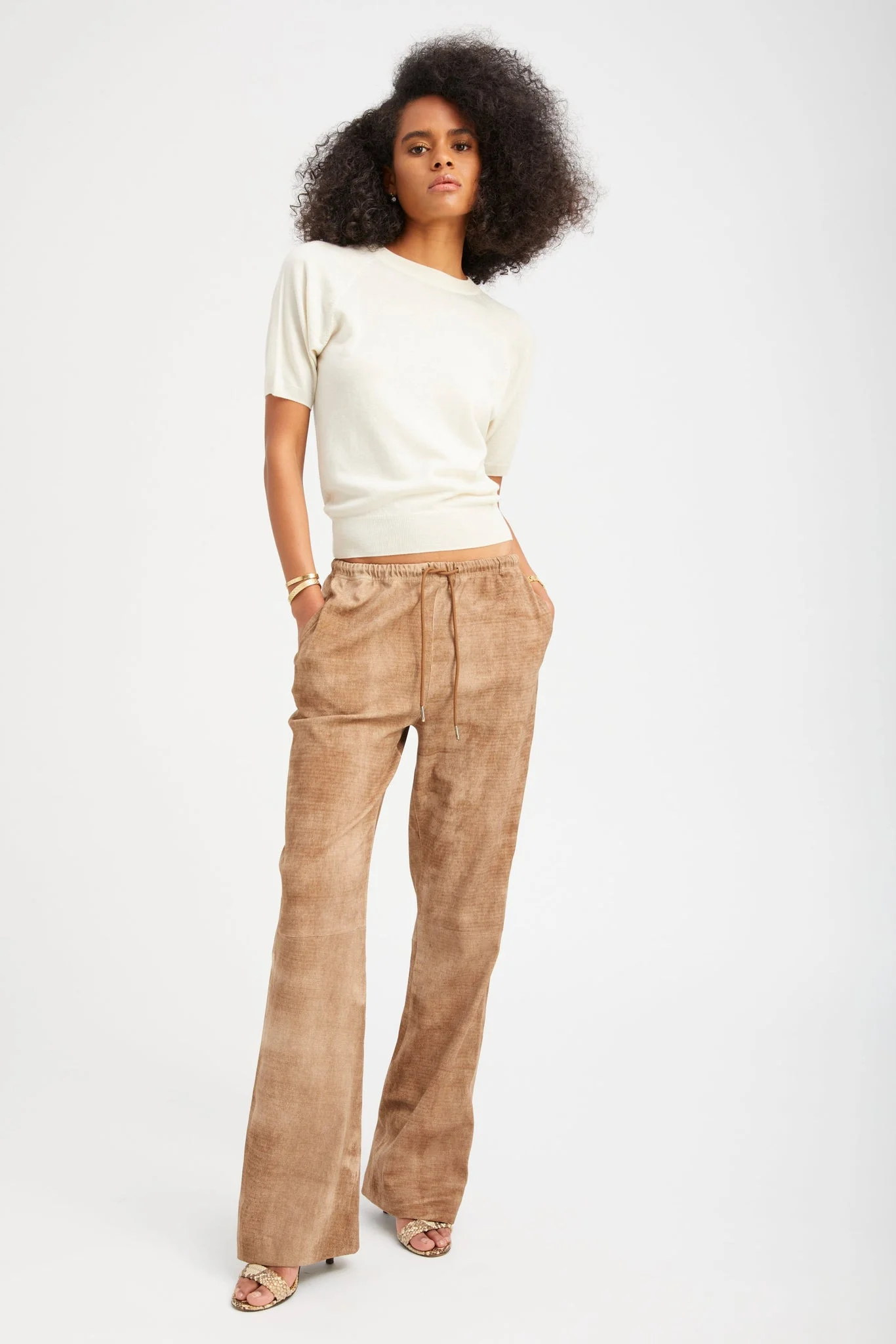 SEPIA SUEDE STRAIGHT LEG PANTS - 1