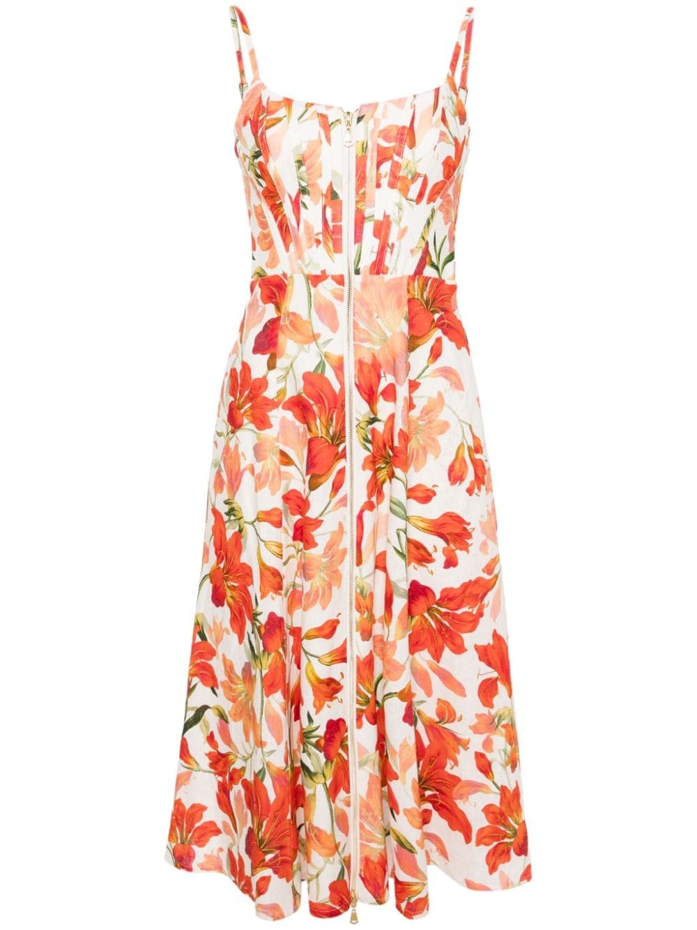 floral-print linen midi dress - 1