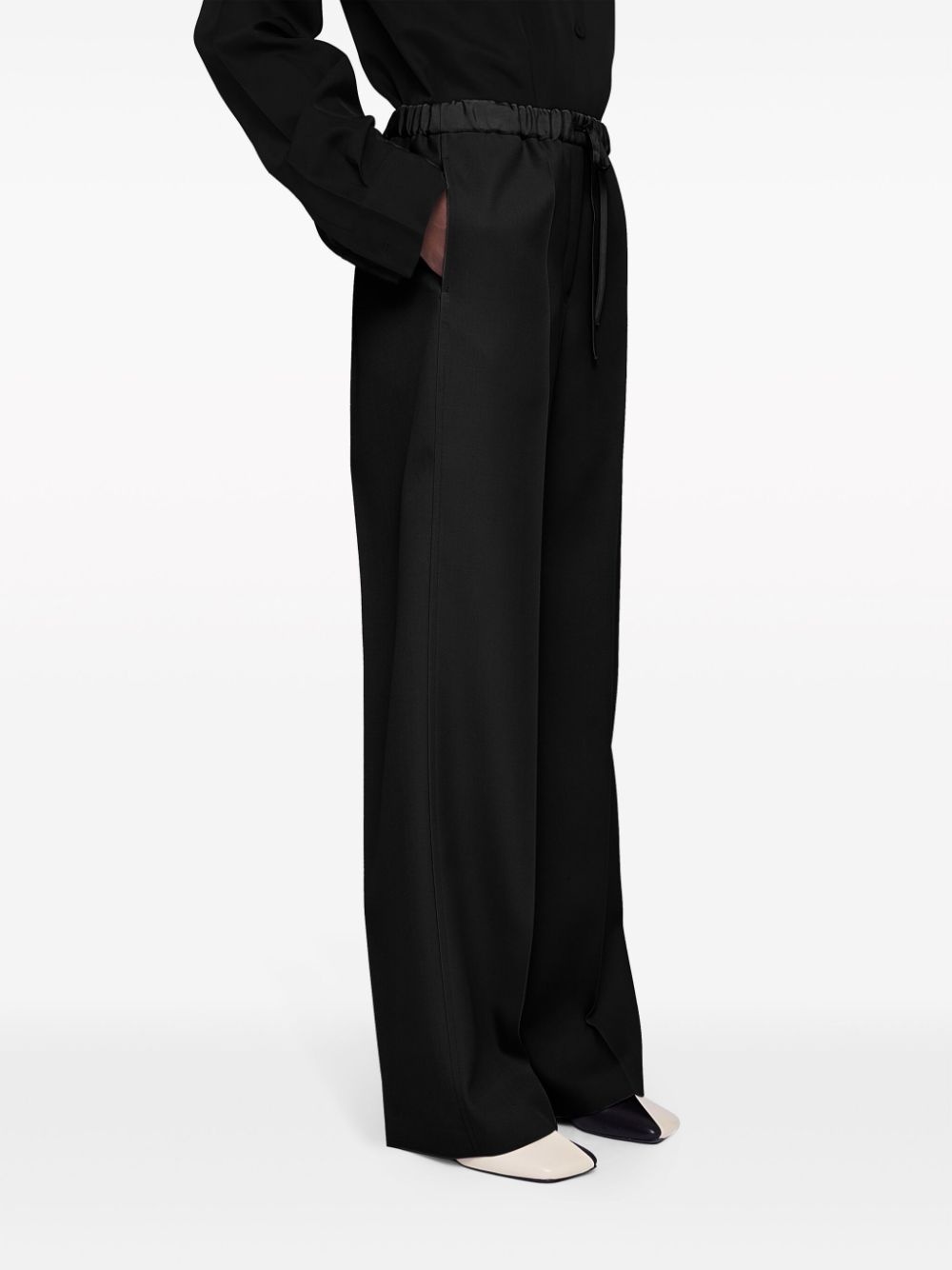 drawstring wool straight-leg trousers - 3
