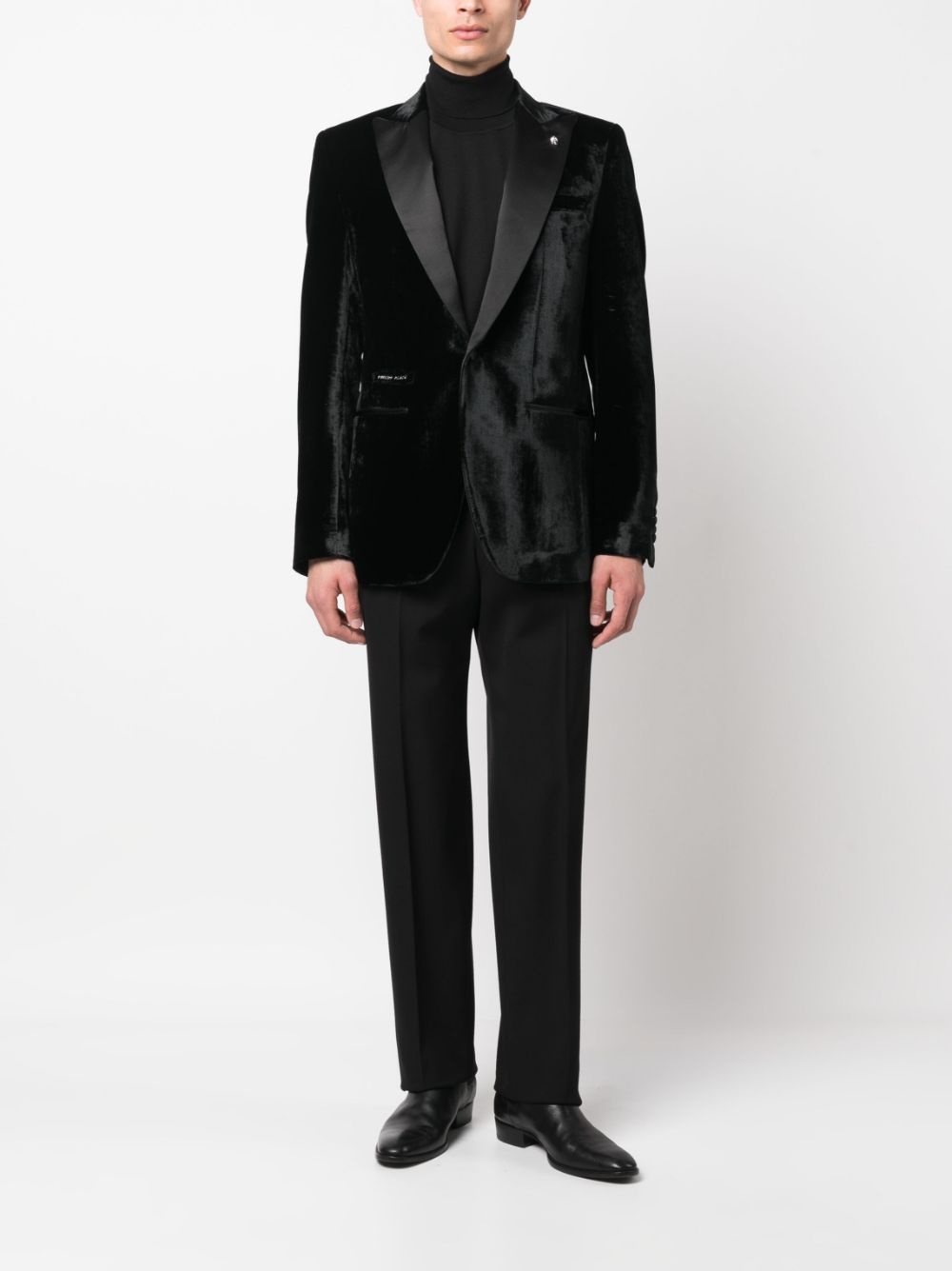 single-breasted velvet blazer - 2