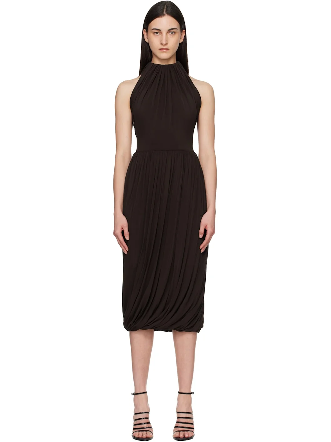 Brown Twisted Soft Jersey Midi Dress - 1