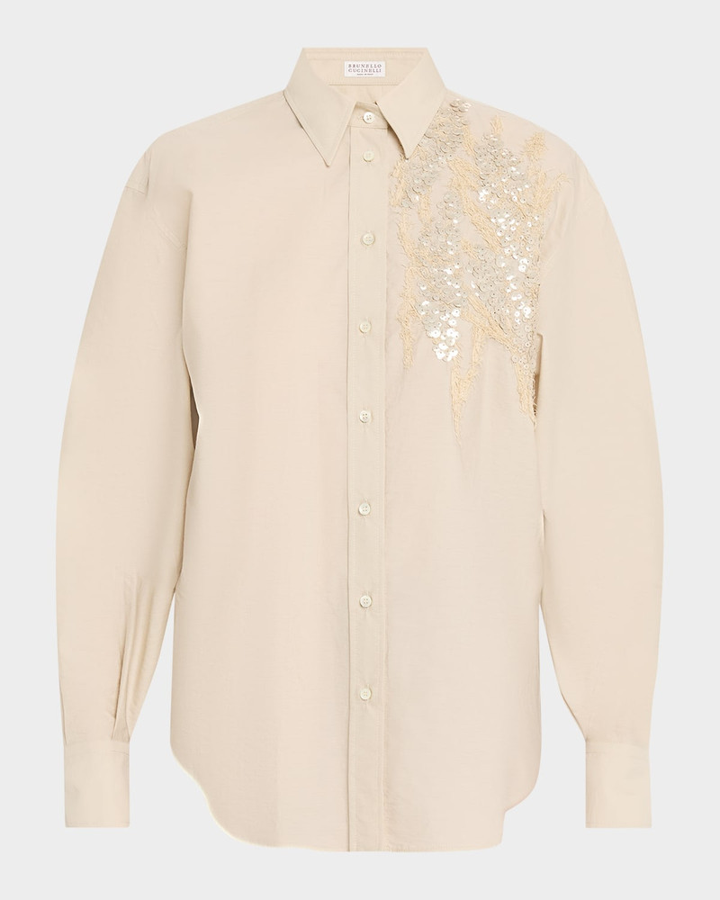 Halo Effect Embroidered Cotton-Blend Shirt 1