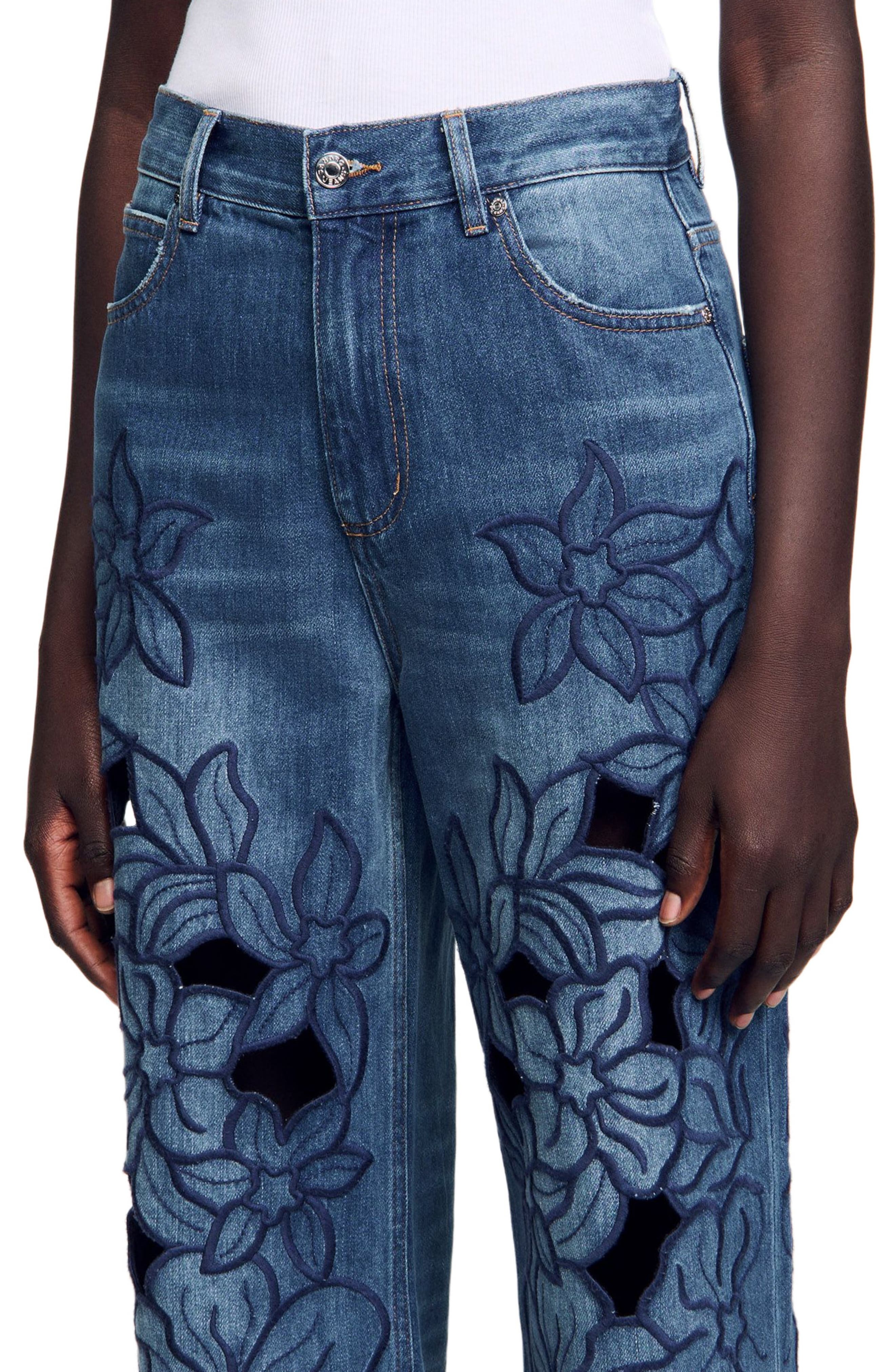 SANDRO Embroidered jeans in Blue Jean at Nordstrom - 4