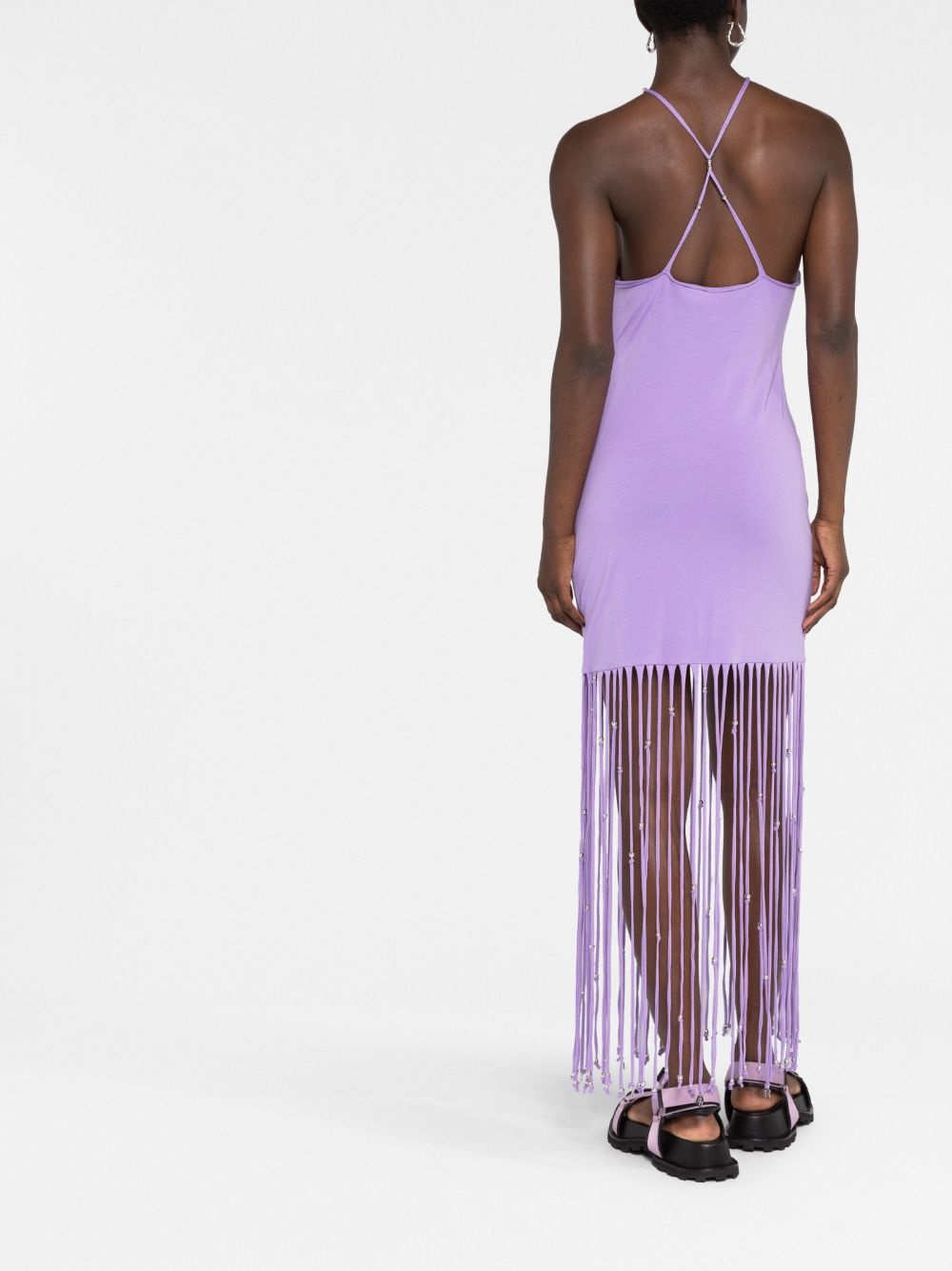 fringe-trimmed jersey dress - 6