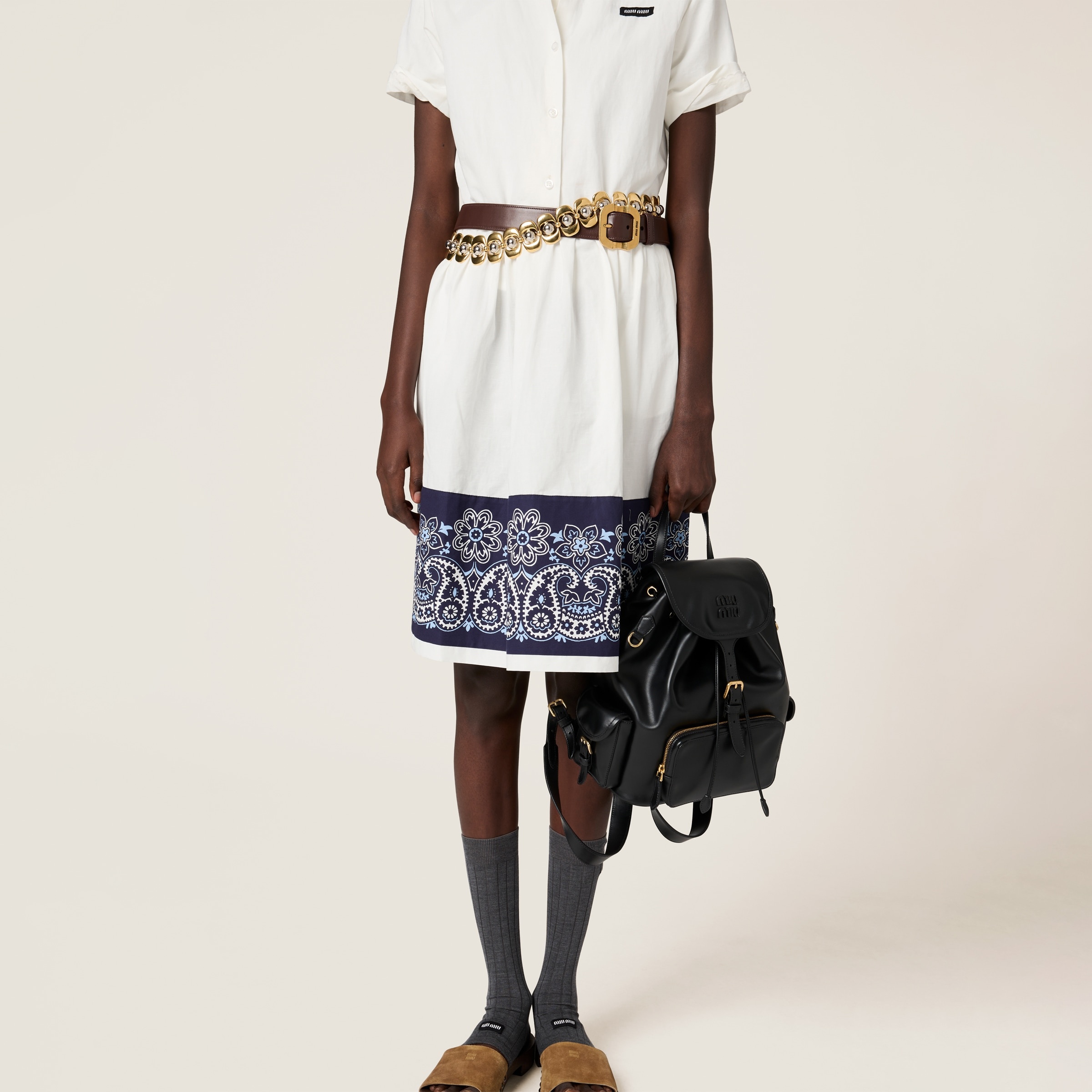 Slubbed poplin dress with print - 5
