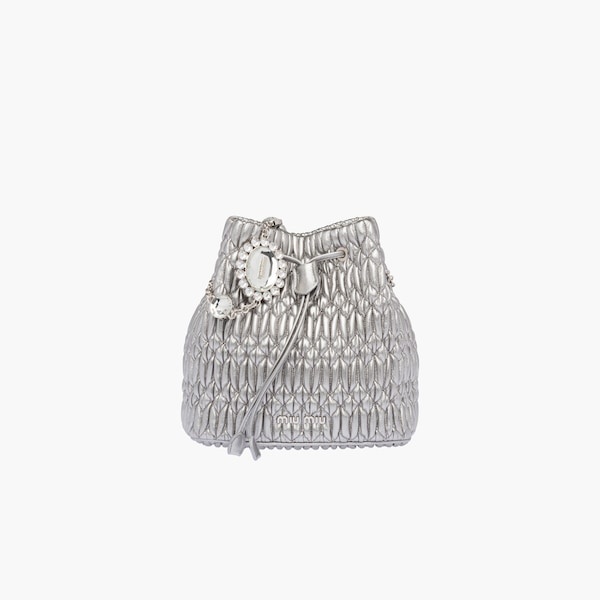 Miu Crystal Cloqué Nappa leather bucket bag - 3