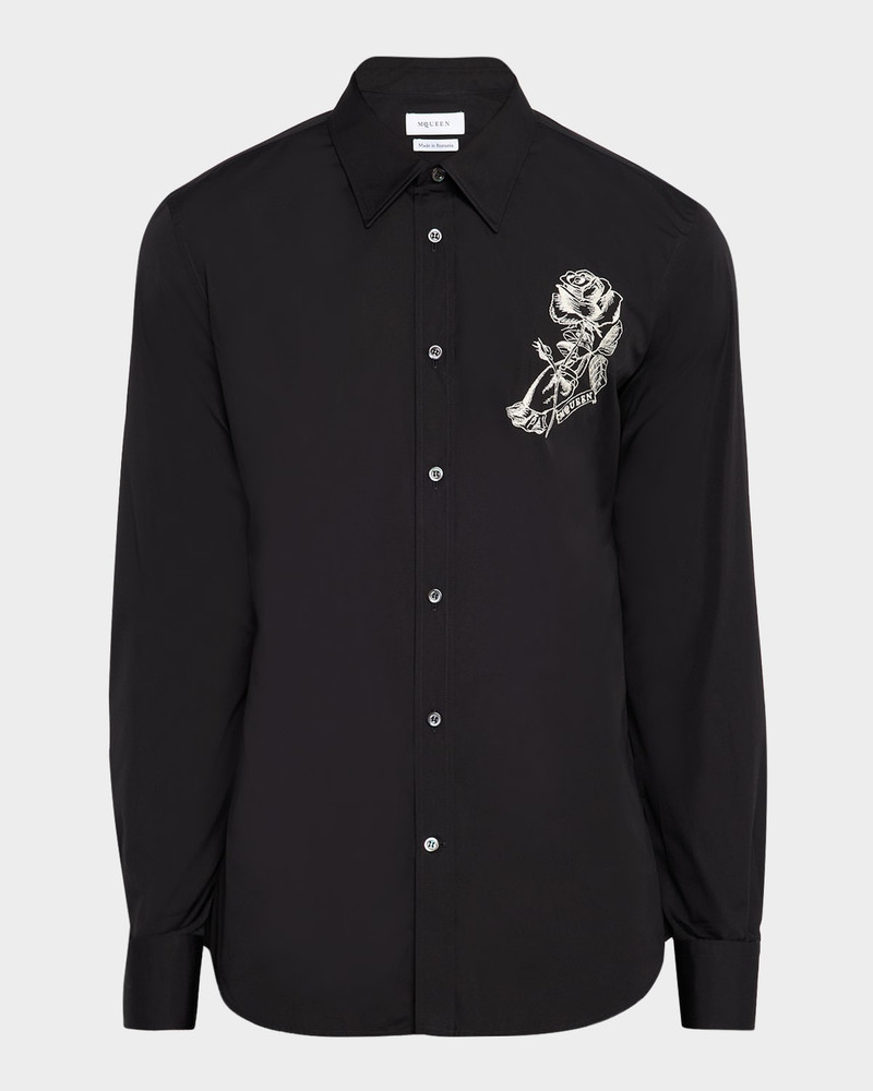 Men's Poplin Rose-Embroidered Dress Shirt 1