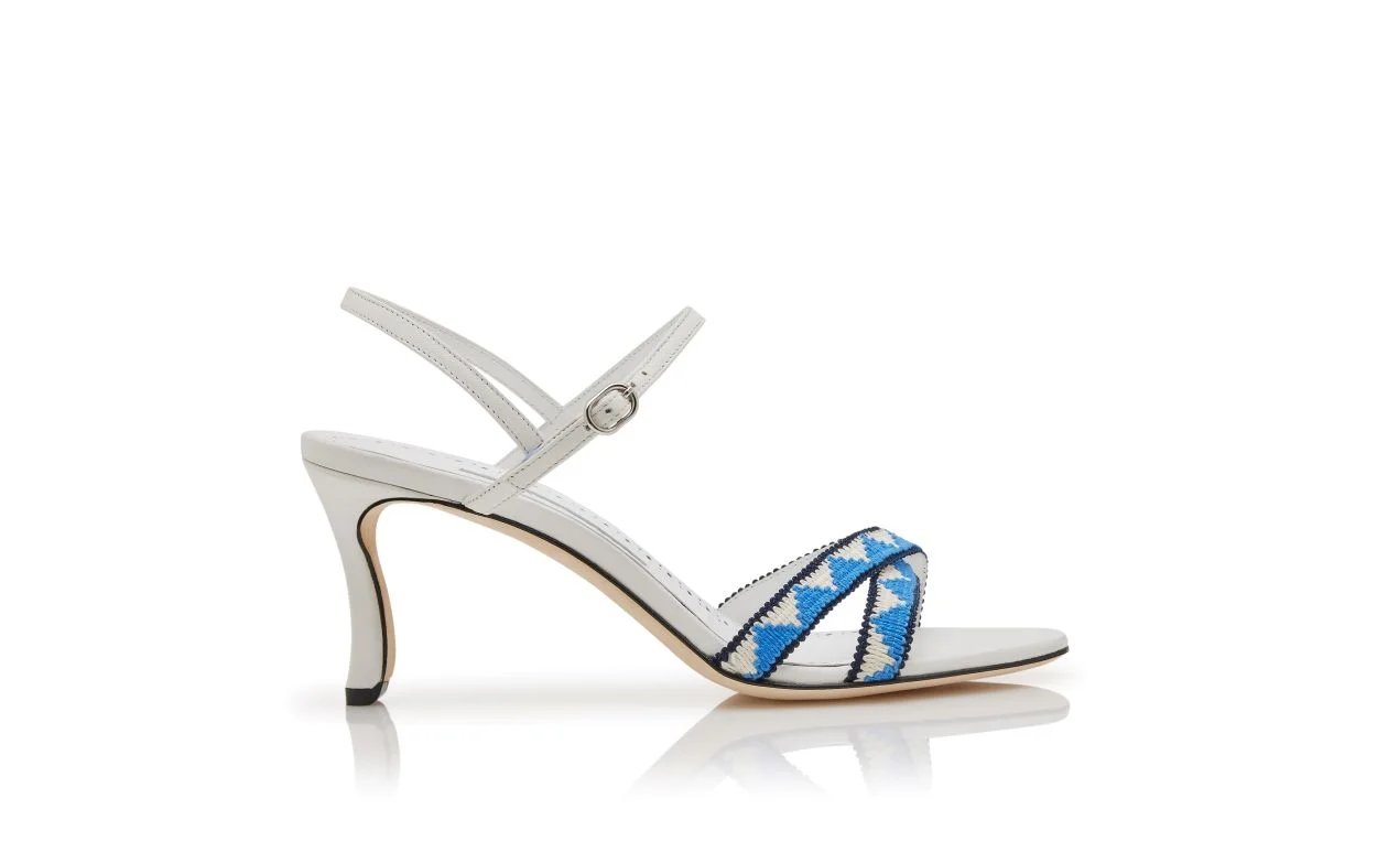 Blue and Cream Wool Slingback Sandals - 1
