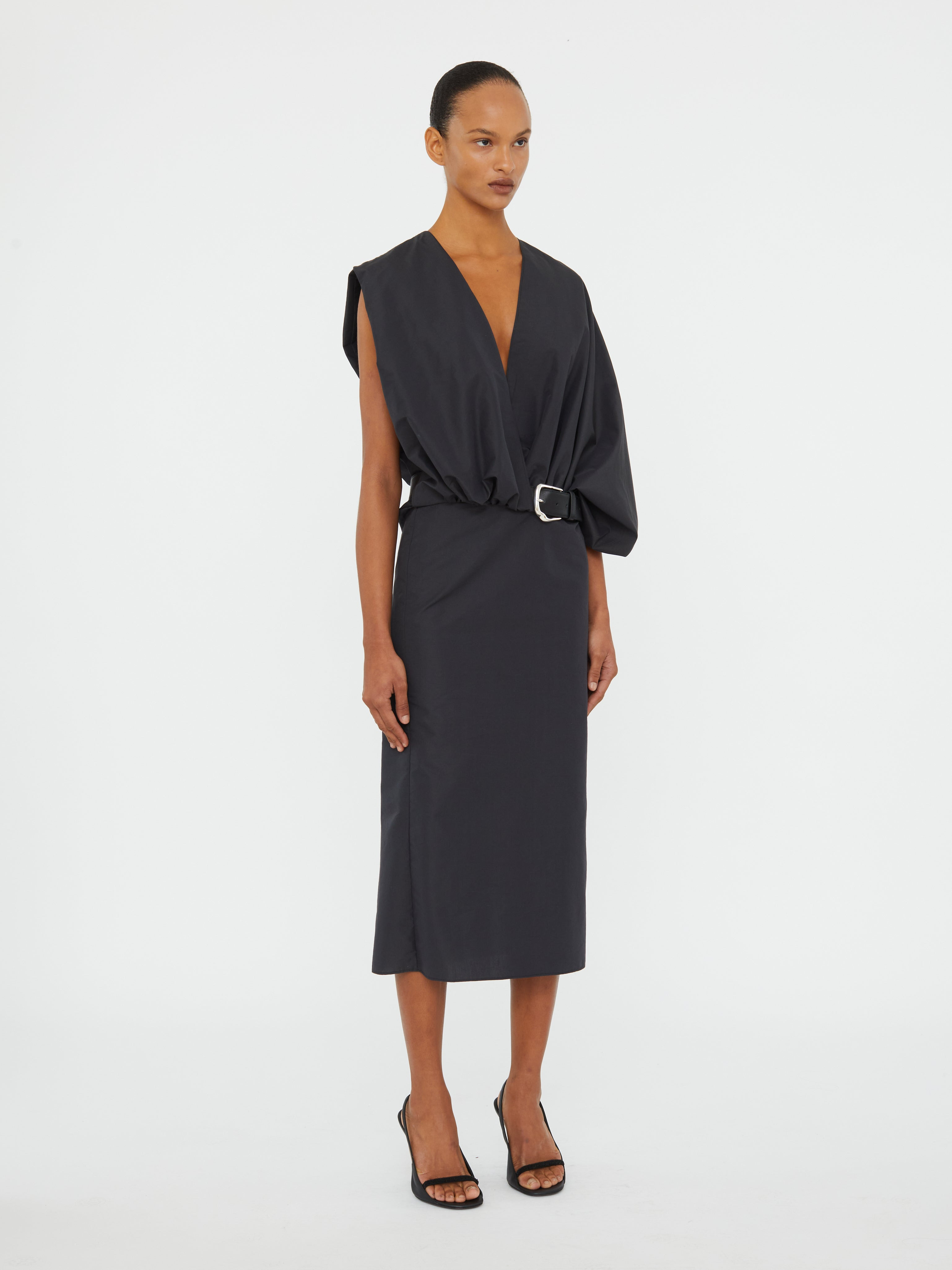 Swaddled Belted Taffeta Dress - 2