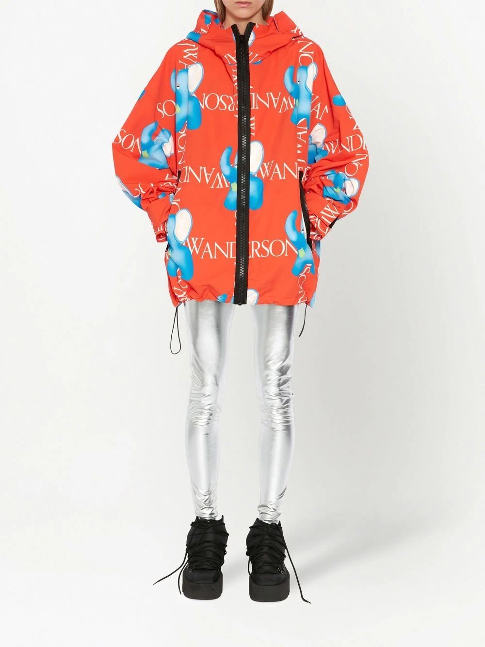 elephant-print oversized hooded jacket - 3