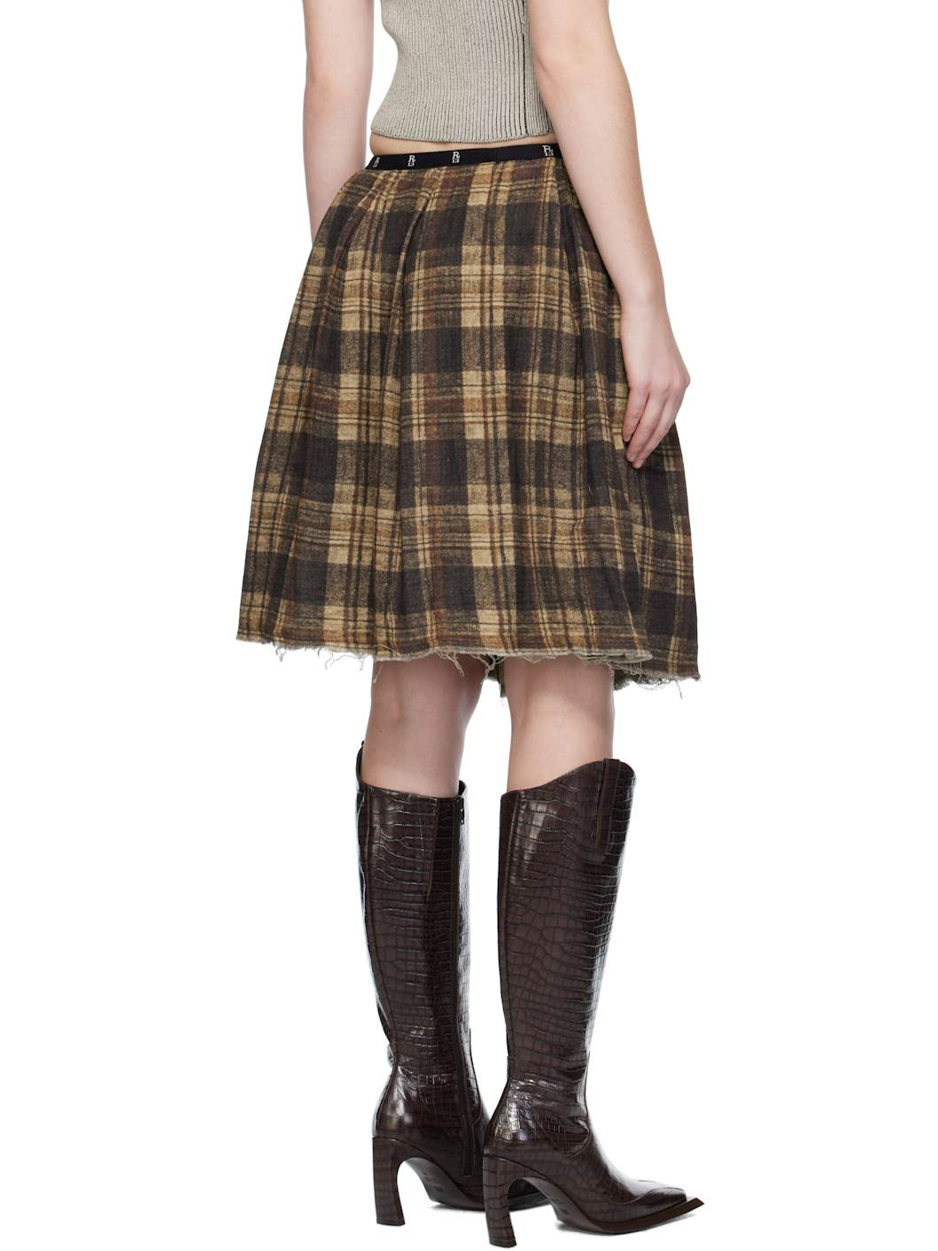 Brown Knee-Length Kilt Reversible Midi Skirt - 3
