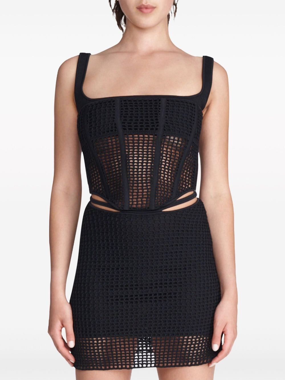 corset-style crochet-knit minidress - 5