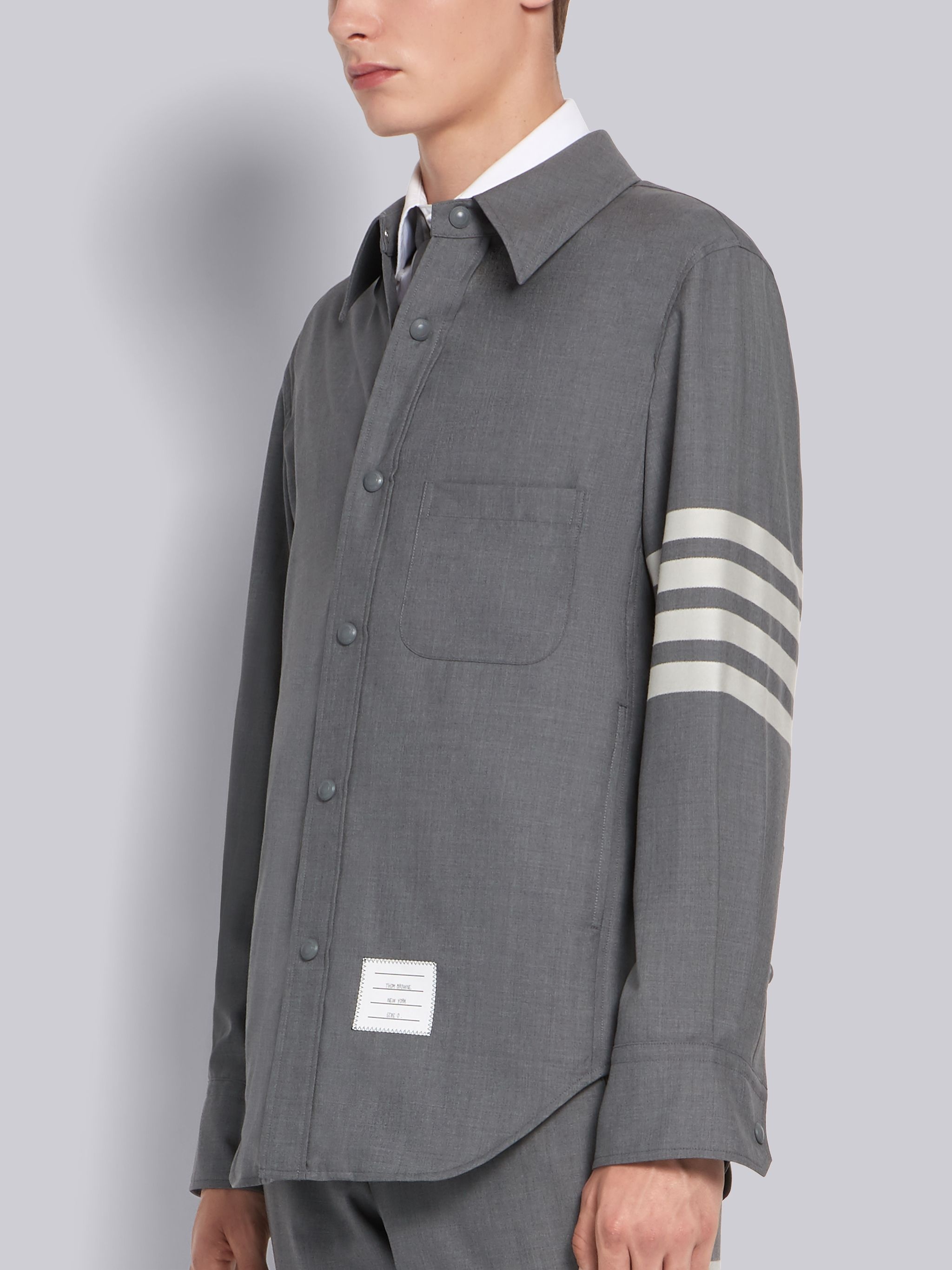 Medium Grey Wool Snap Front 4-Bar Shirt Jacket - 2
