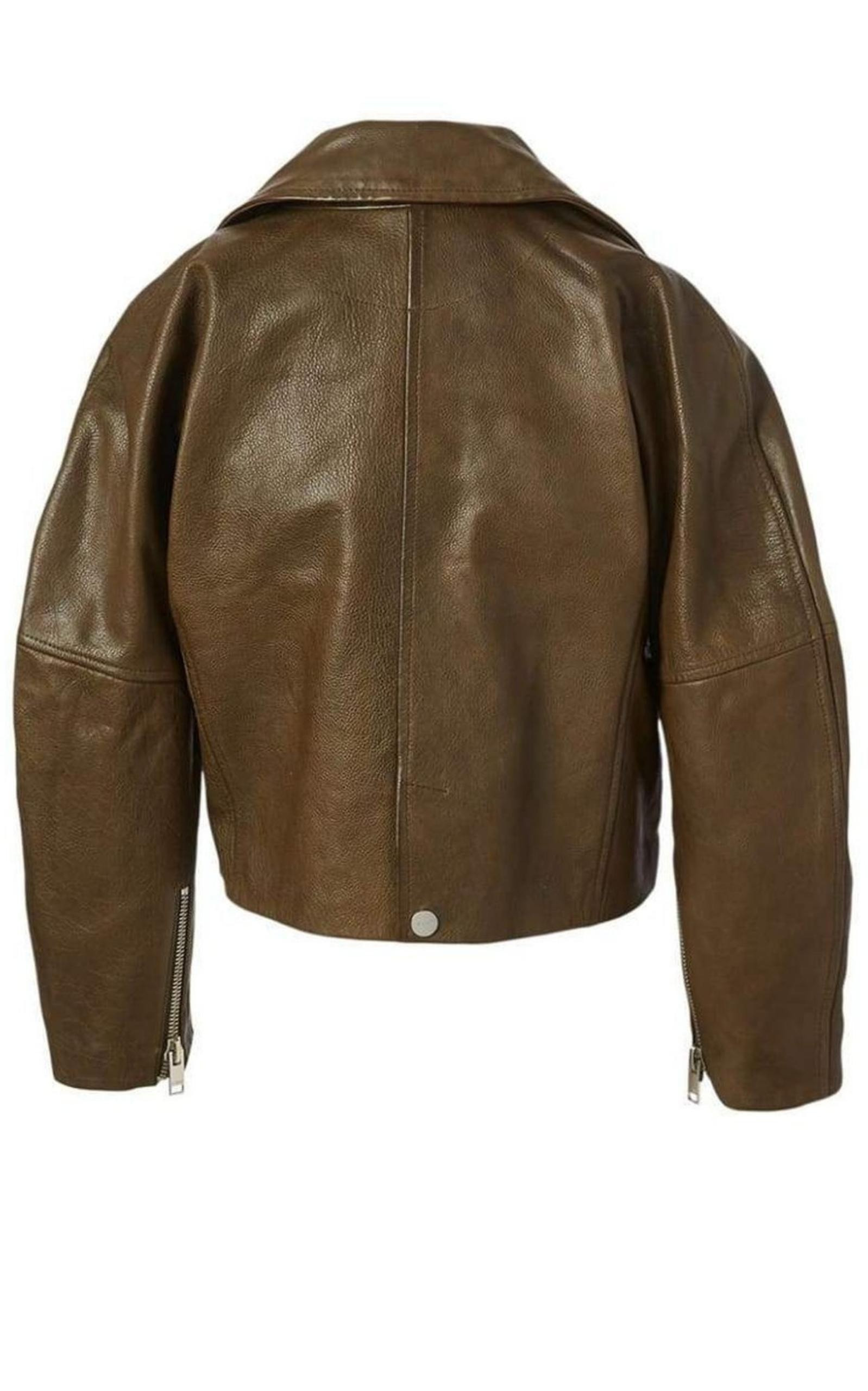 Leather Cropped Biker Jacket - 5