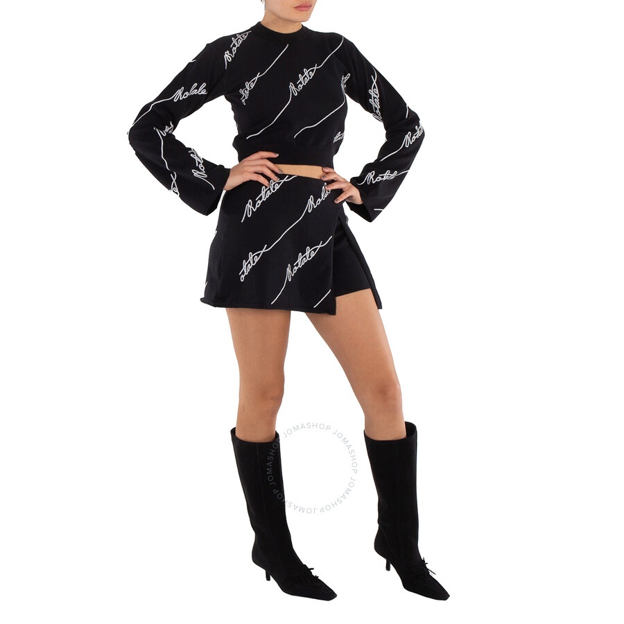 Rotate Ladies Black Sequin Logo Mini Skirt - 5
