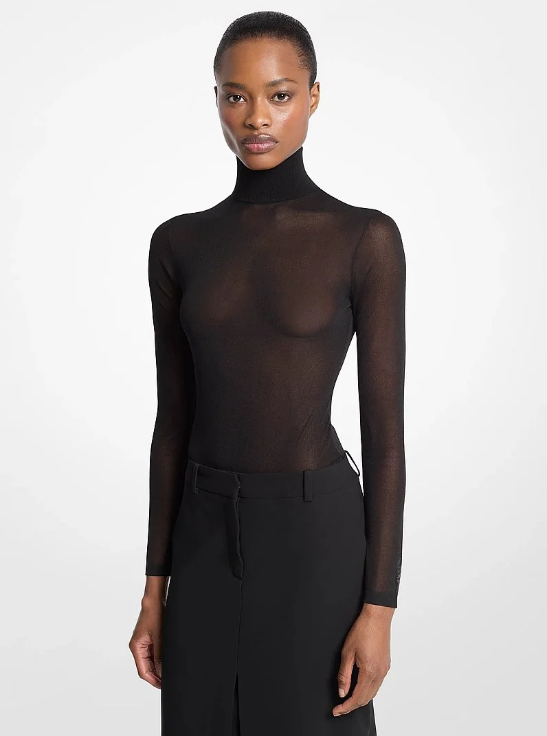 Superfine Sheer Viscose Turtleneck Bodysuit - 1
