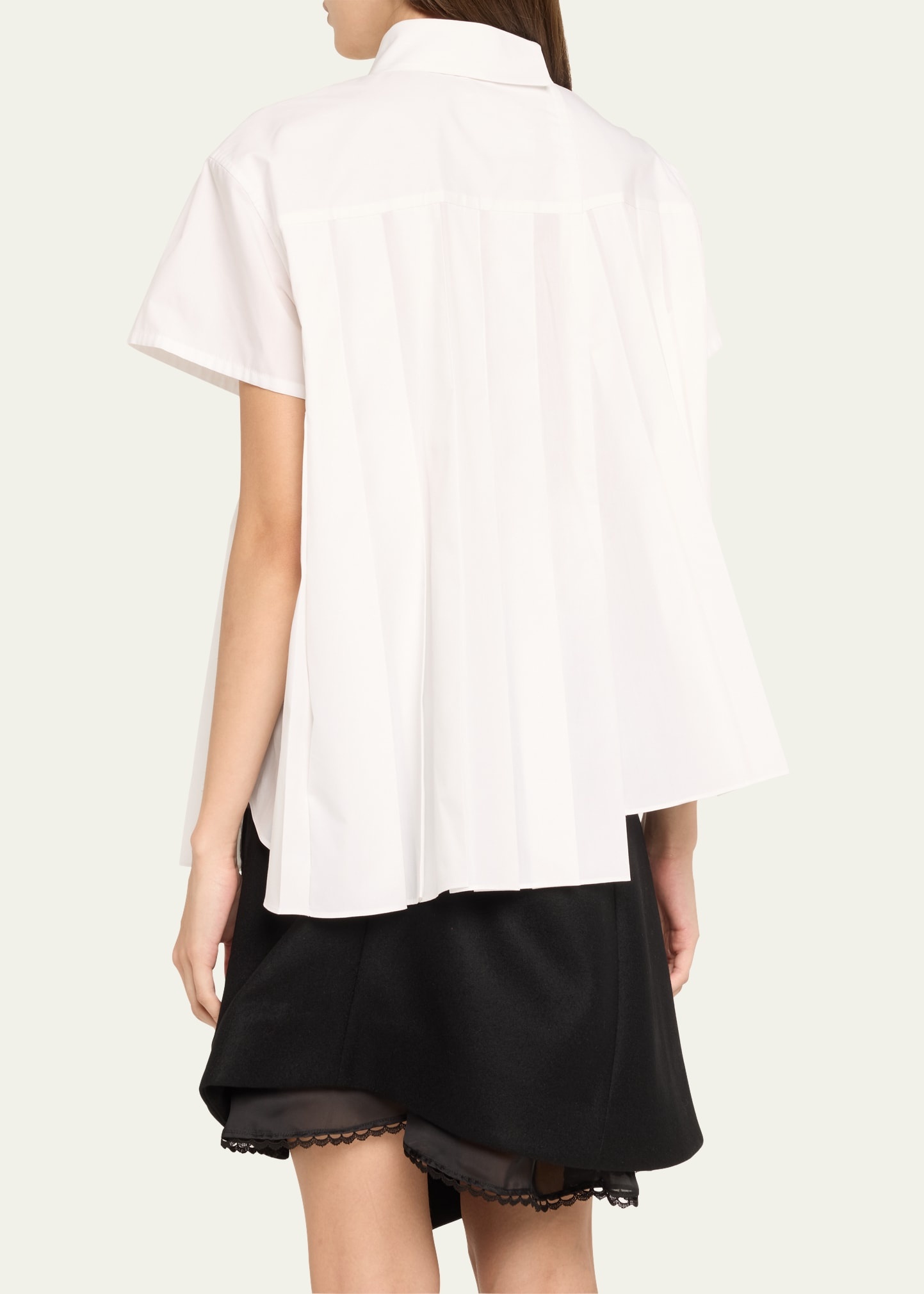 Poplin Pleated Asymmetric Button-Front Shirt - 3