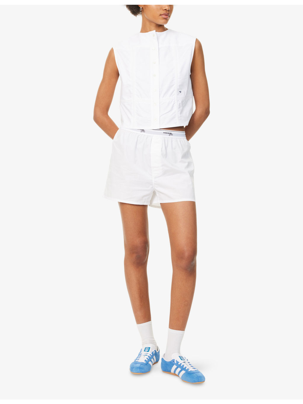 Branded-Waistband High-Rise Cotton-Poplin Boxer Shorts - 2