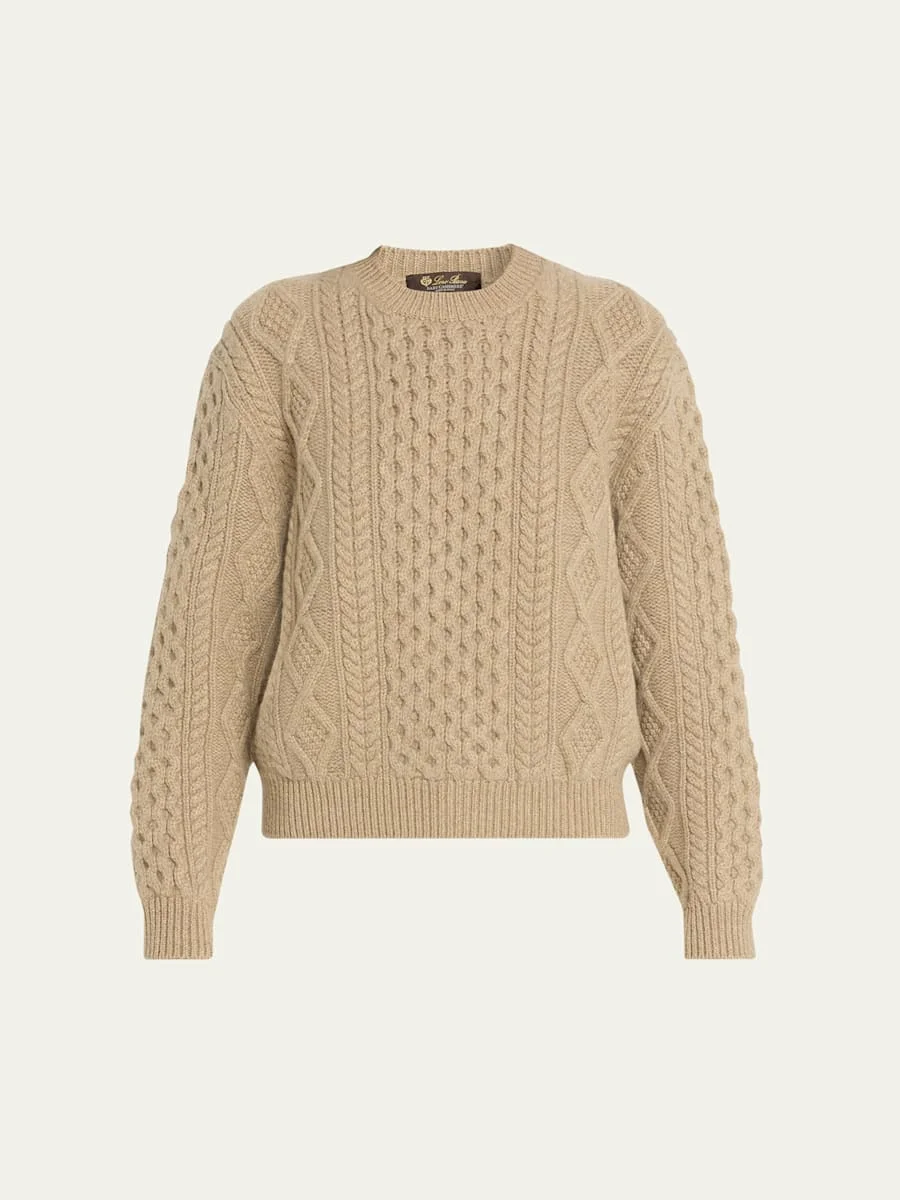 Eyre Cashmere Fisherman Knit Crewneck Sweater - 1