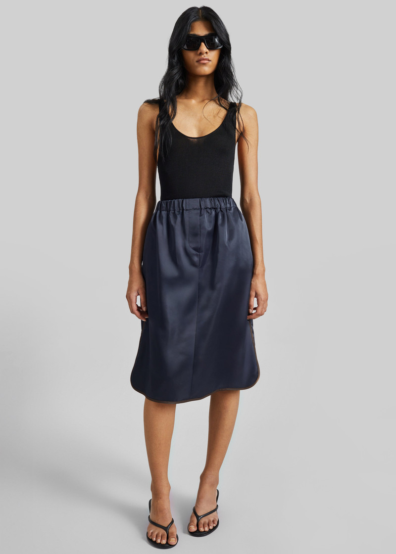 Munich Contrast Piping Midi Skirt - Navy 4