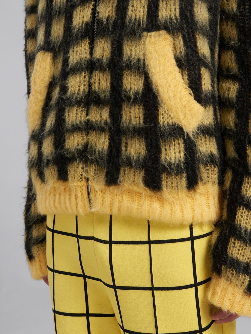 YELLOW CHECKED MOHAIR HOODED CARDIGAN - 5