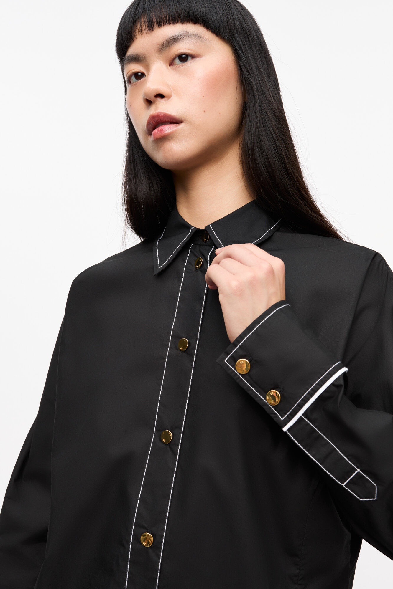 BLACK COTTON POPLIN RAGLAN SHIRT - 5
