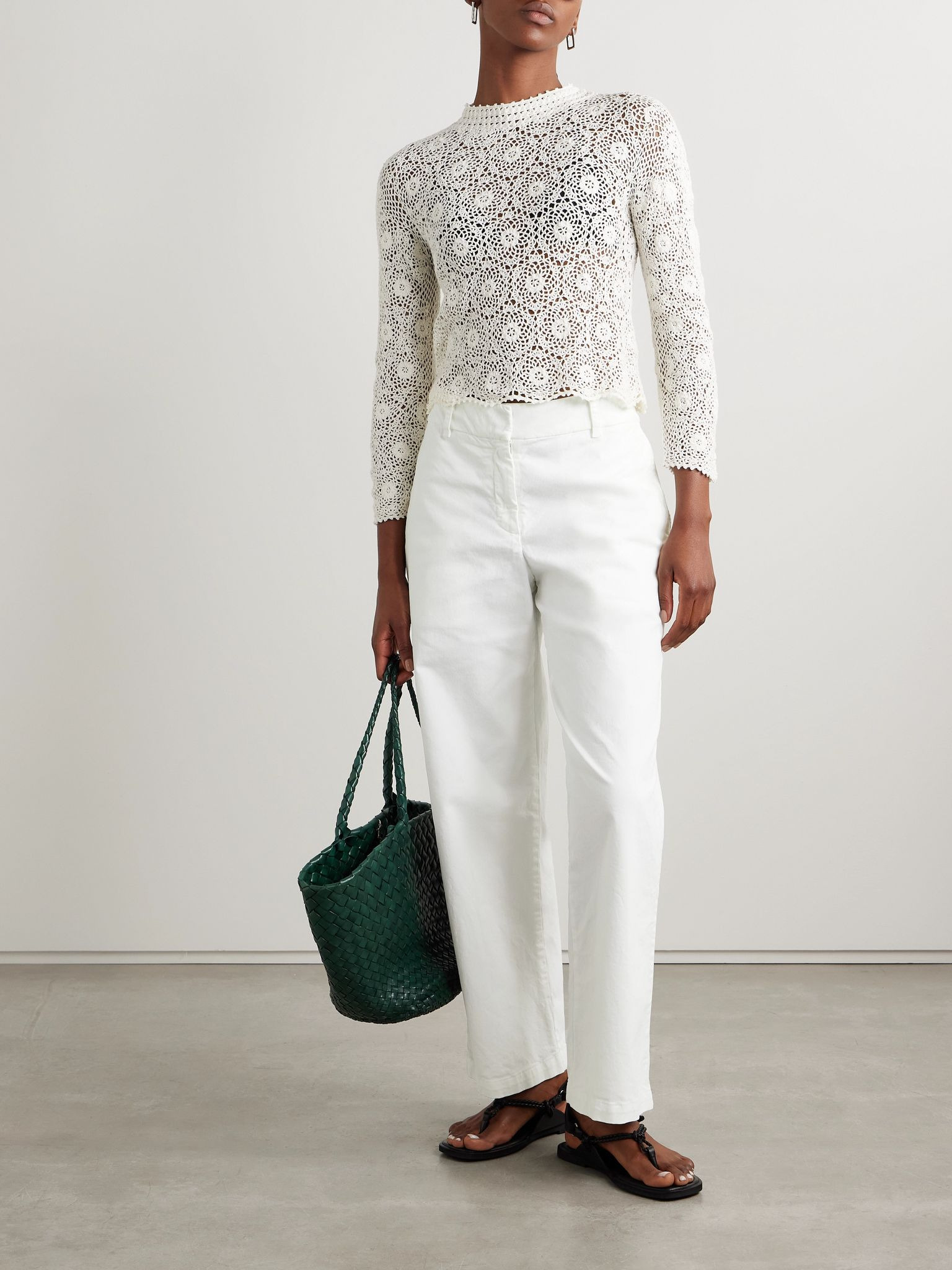 Nohan brushed cotton-blend twill wide-leg pants White - 2