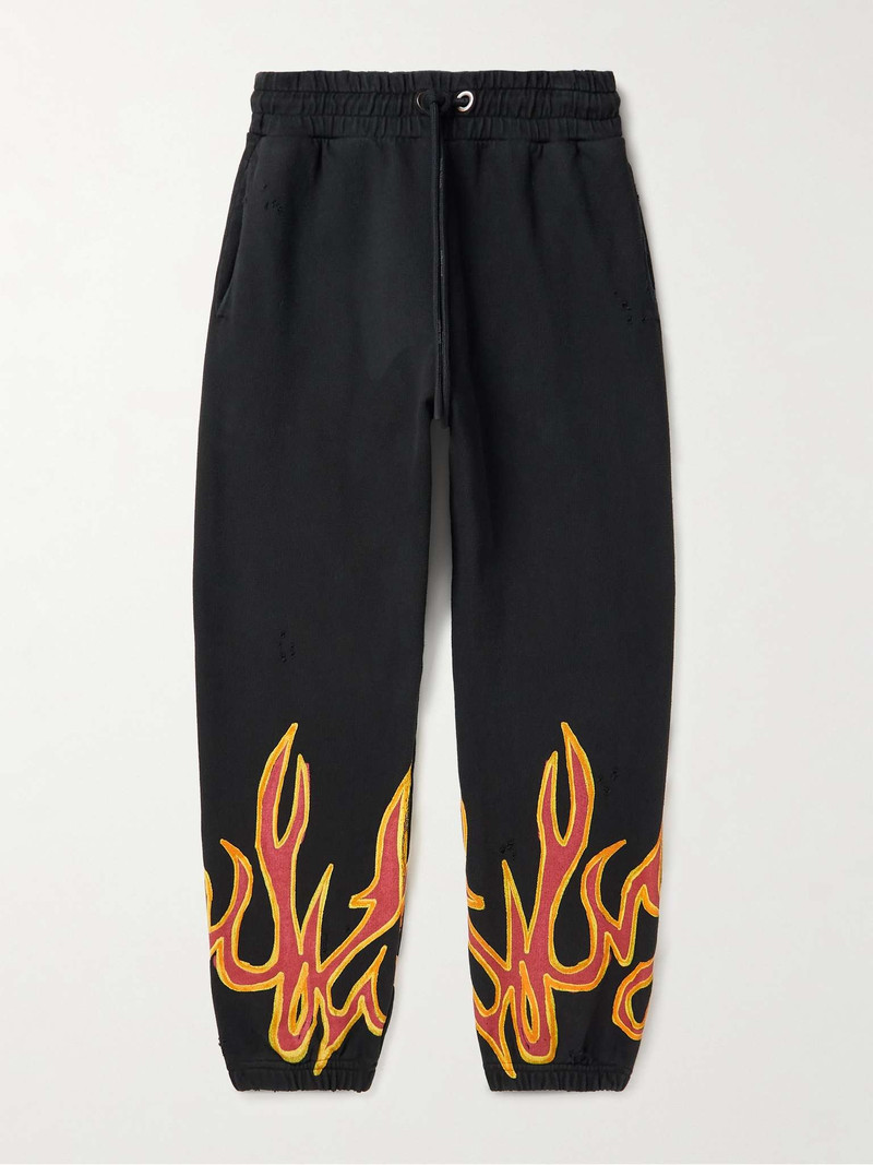 Tapered Printed Distressed Cotton-Jersey Sweatpants - 1