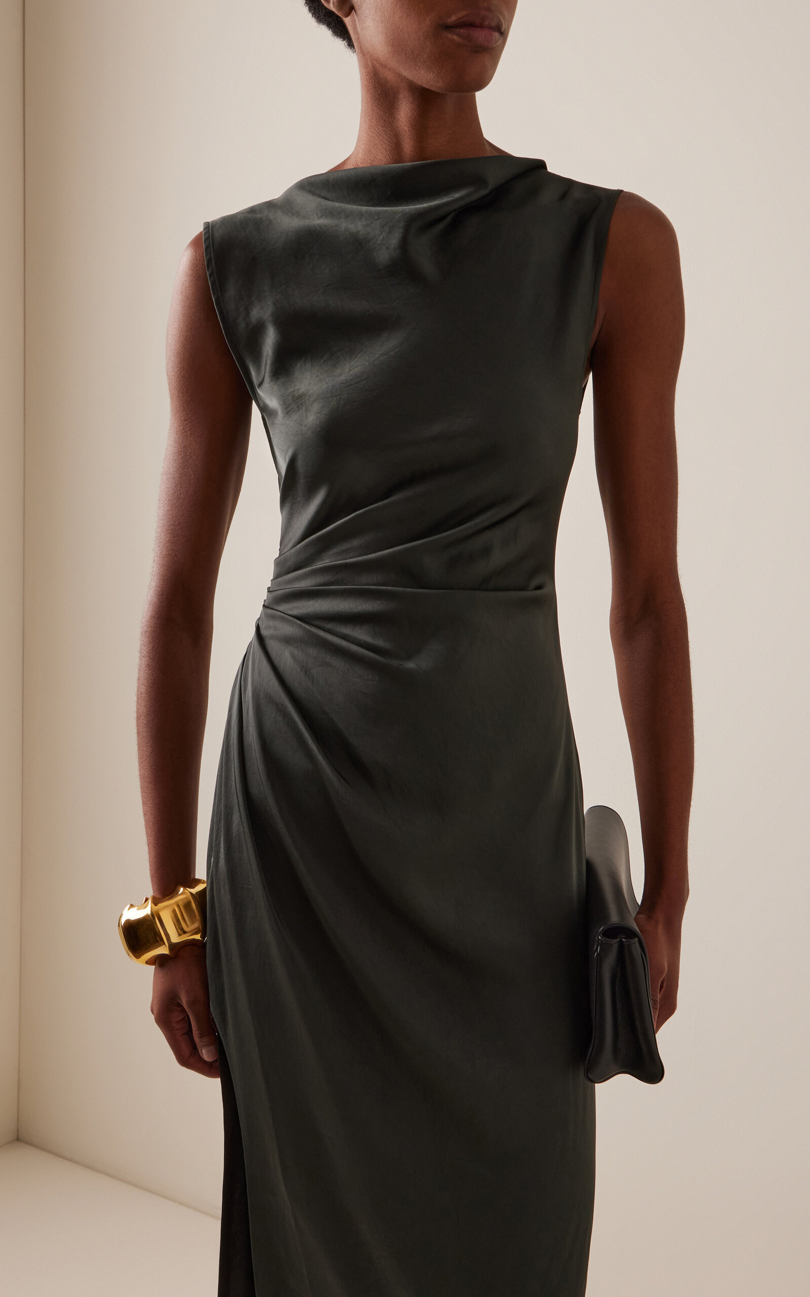 Ruched Satin Gown dark green - 3