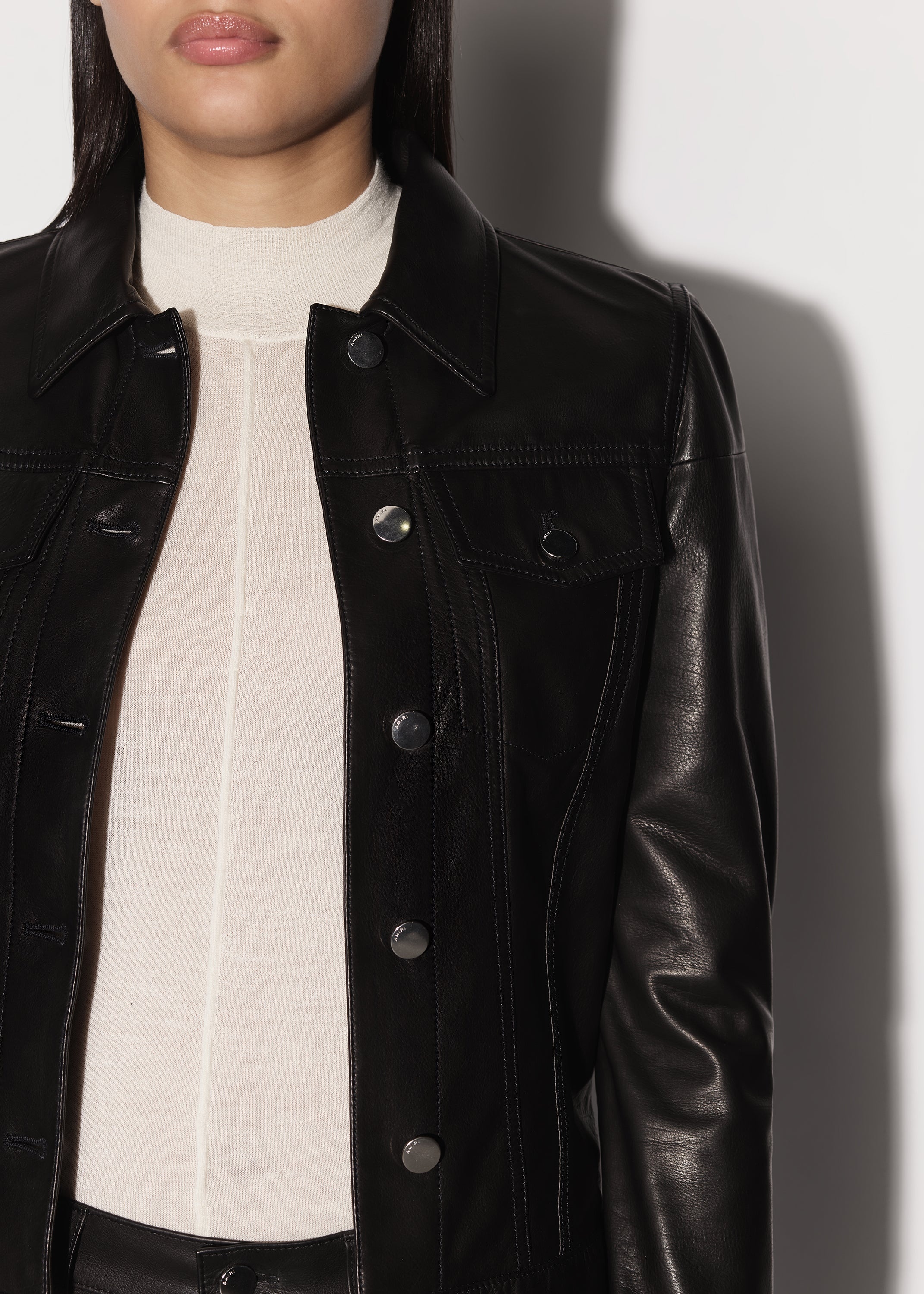 LEATHER STRONG SHOULDER TRUCKER JACKET - 8