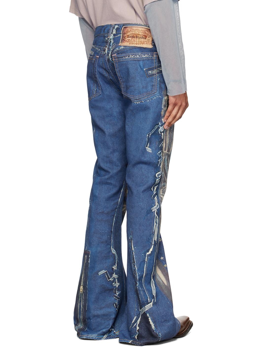 Blue Printed Jeans - 3