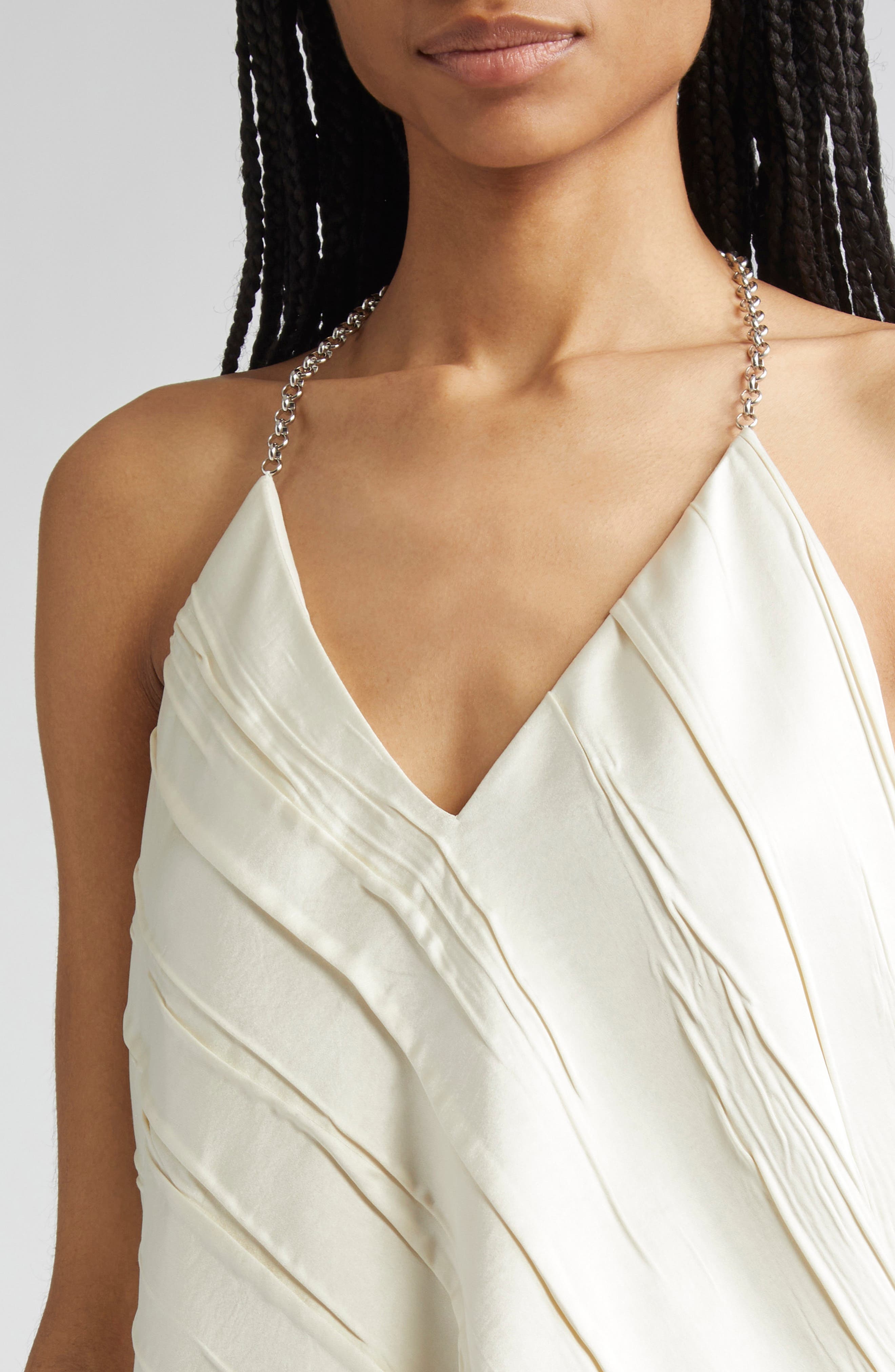 SPORTMAX Fatuo Chain Halter Creased Satin Top in Ivory at Nordstrom - 5