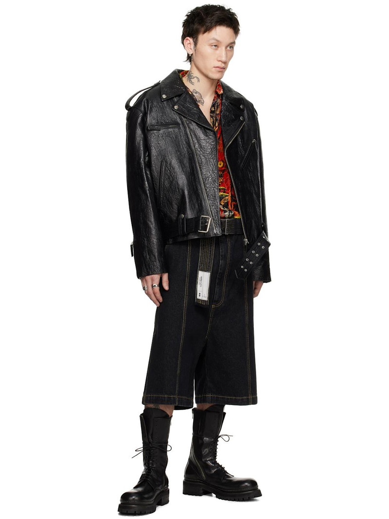 Black Utility Denim Shorts 5