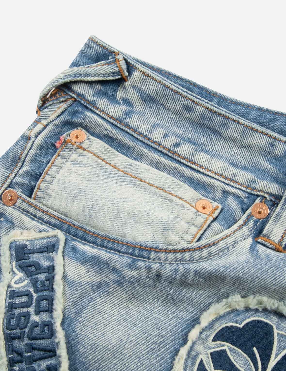 MULTIPLE BADGES DECONSTRUCTED RELAX FIT JEANS - 9