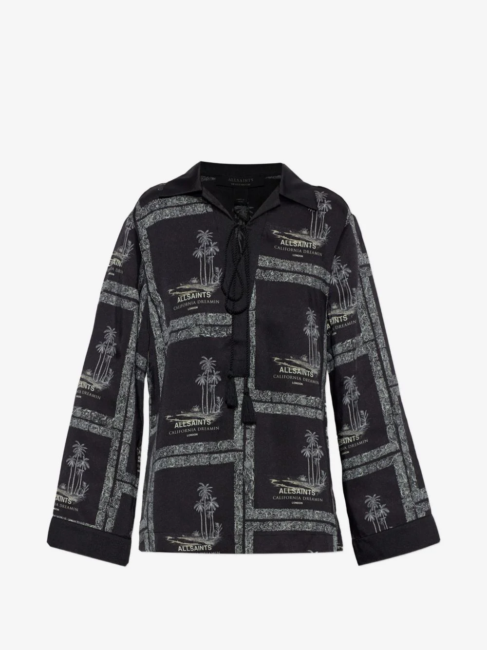 Lettie palm-print tassel-detail blouse - 1