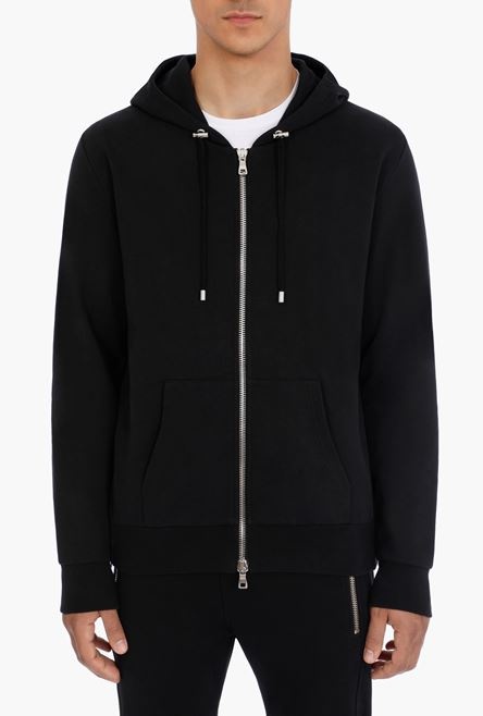 Black cotton sweatshirt with white Balmain Paris logo - 6