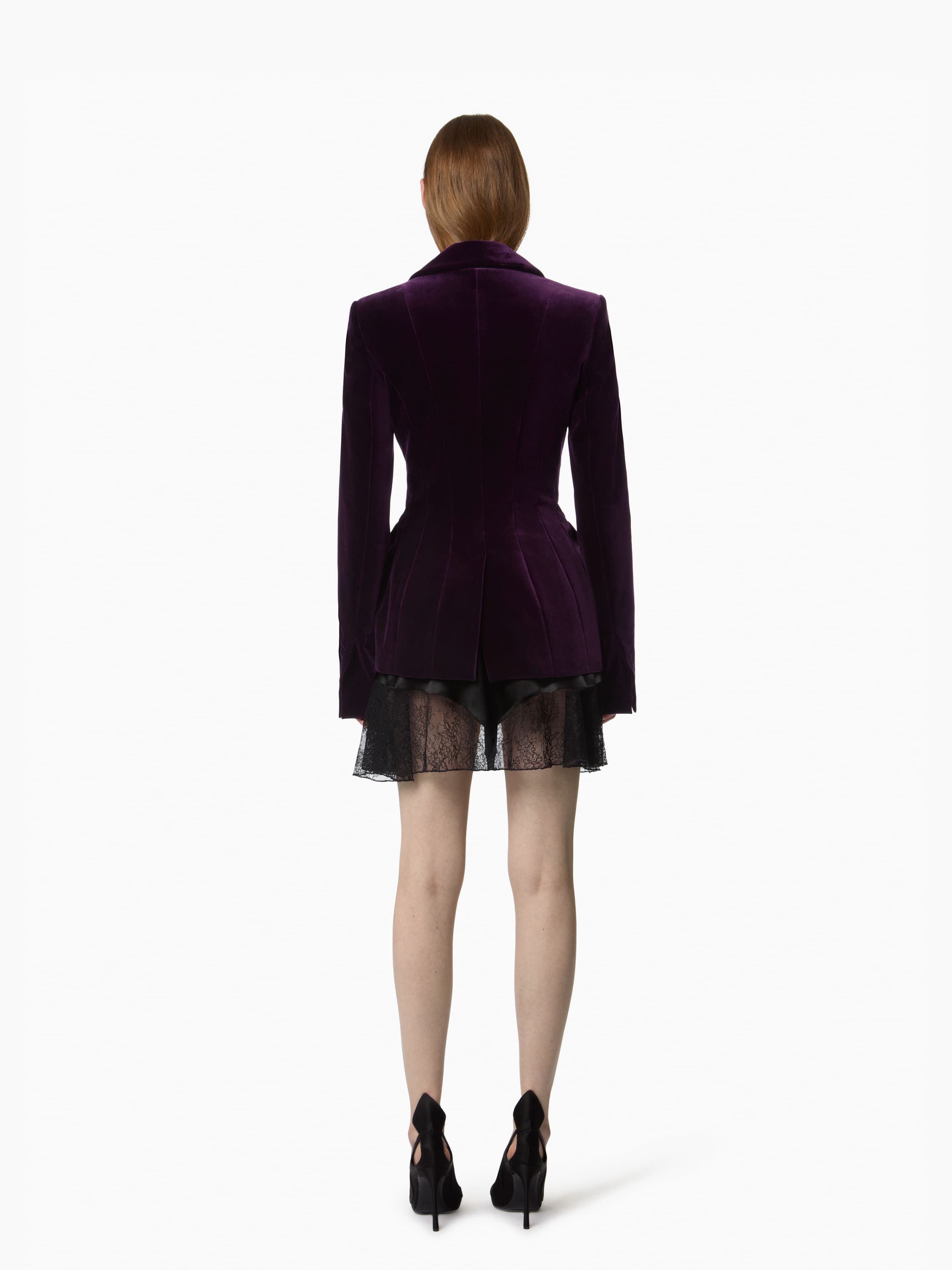 Purple Velvet Tailored Blazer - 4