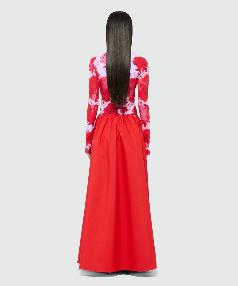 Long red nylon skirt with contrasting piping 3