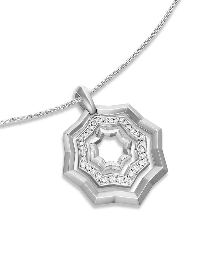 Women's Zig Zag Stax Pendant Necklace in Sterling Silver with Diamonds, 28MM - Diamond 5