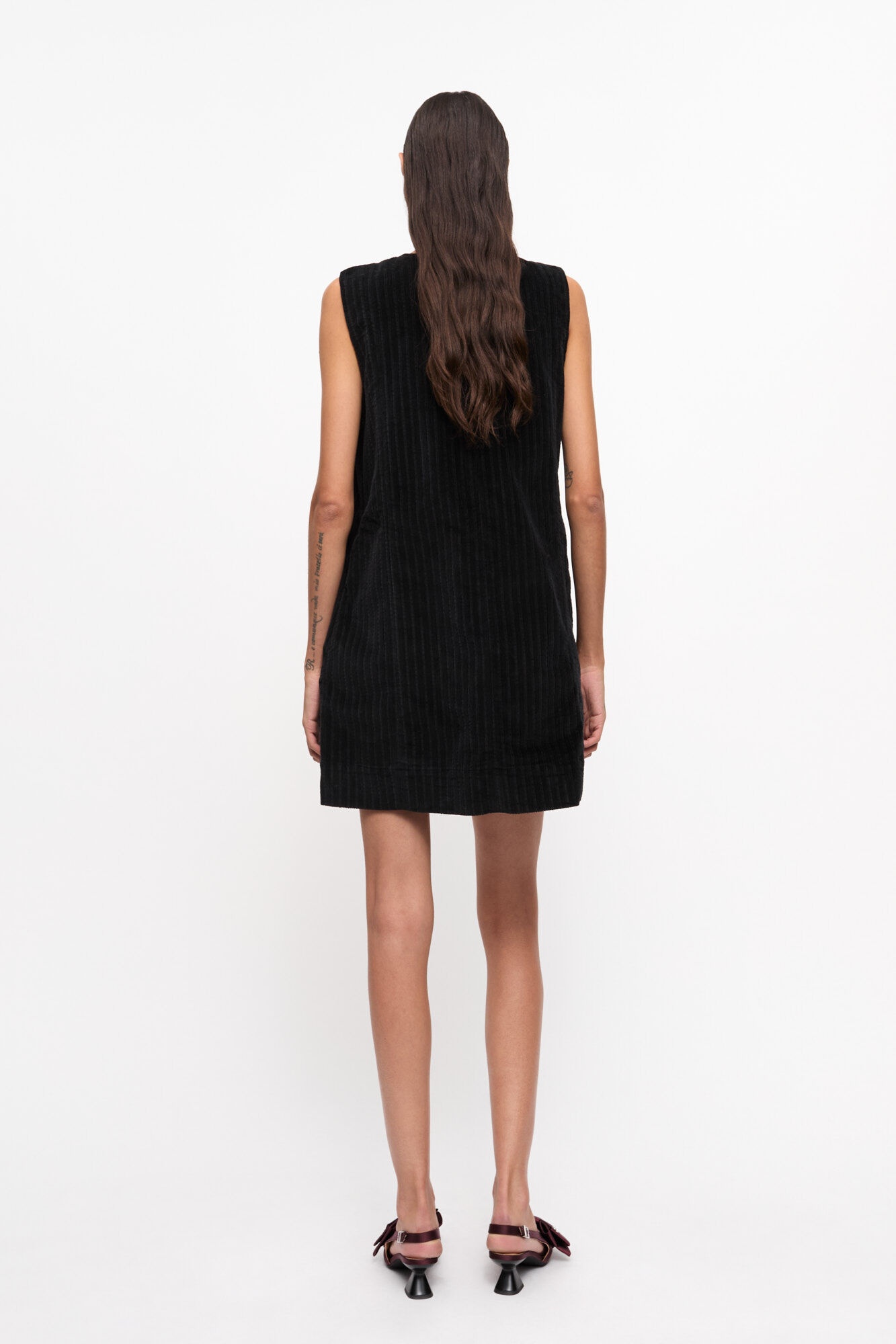 BLACK CORDUROY MINI DRESS - 3