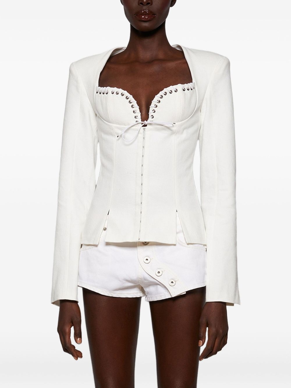 lace-up padded-shoulder jacket - 3