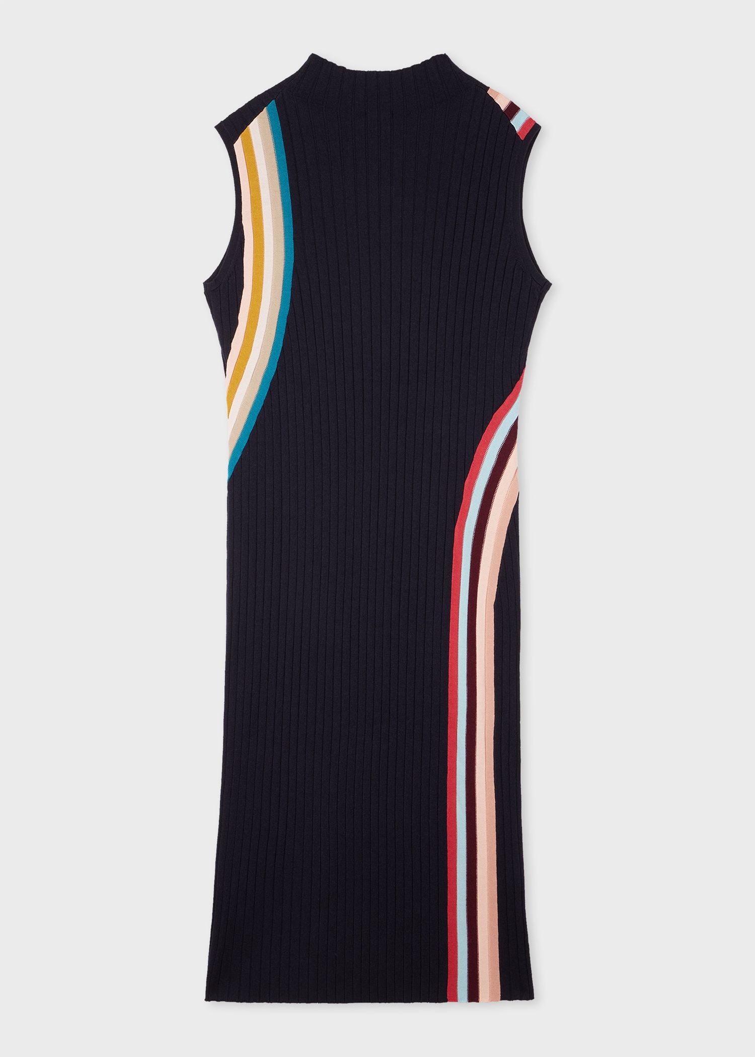 Women's Navy Wool Blend 'Swirl Stripe' Ribbed Midi Dress - 2