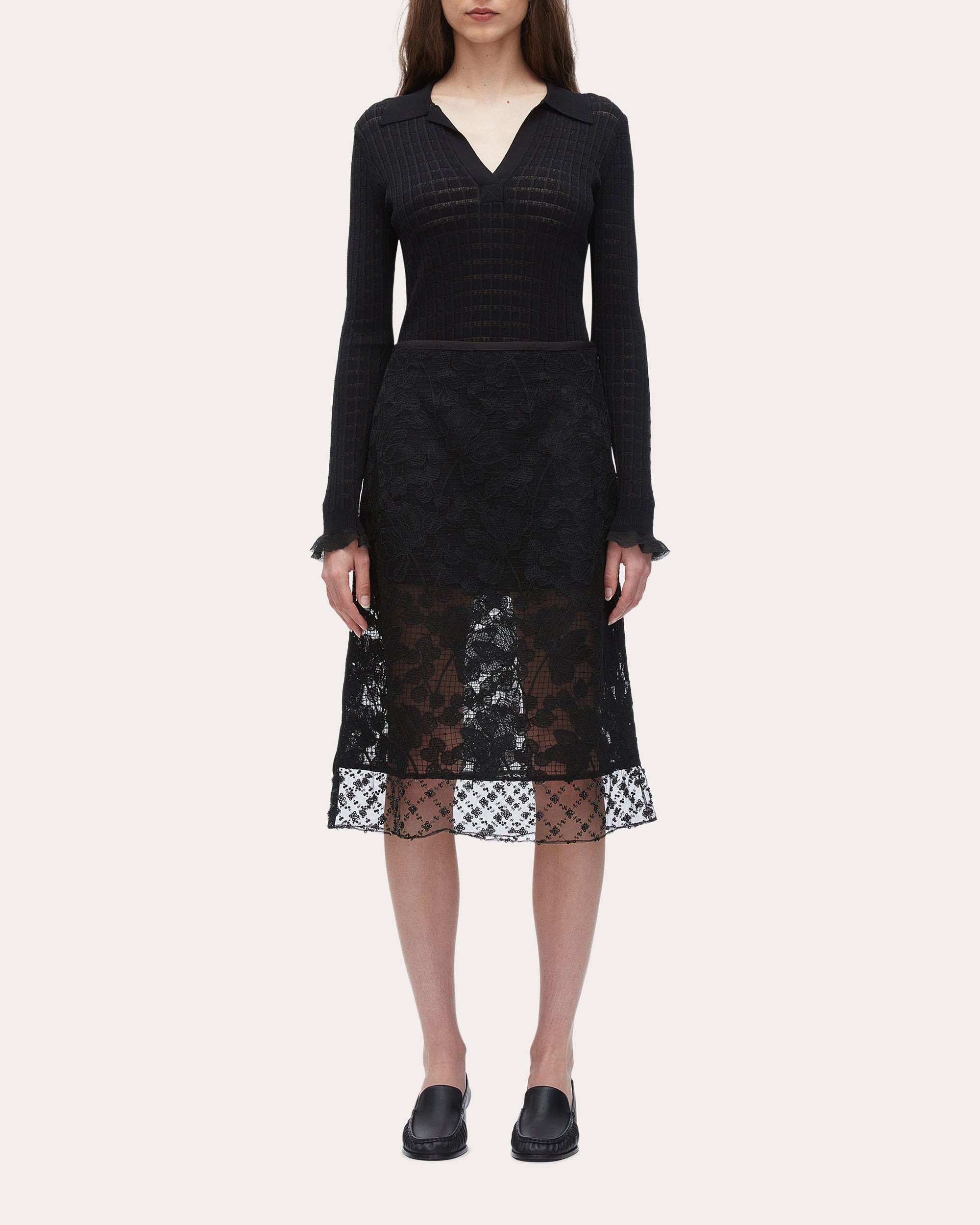 Embellished Floral Lace Organza Skirt - 6