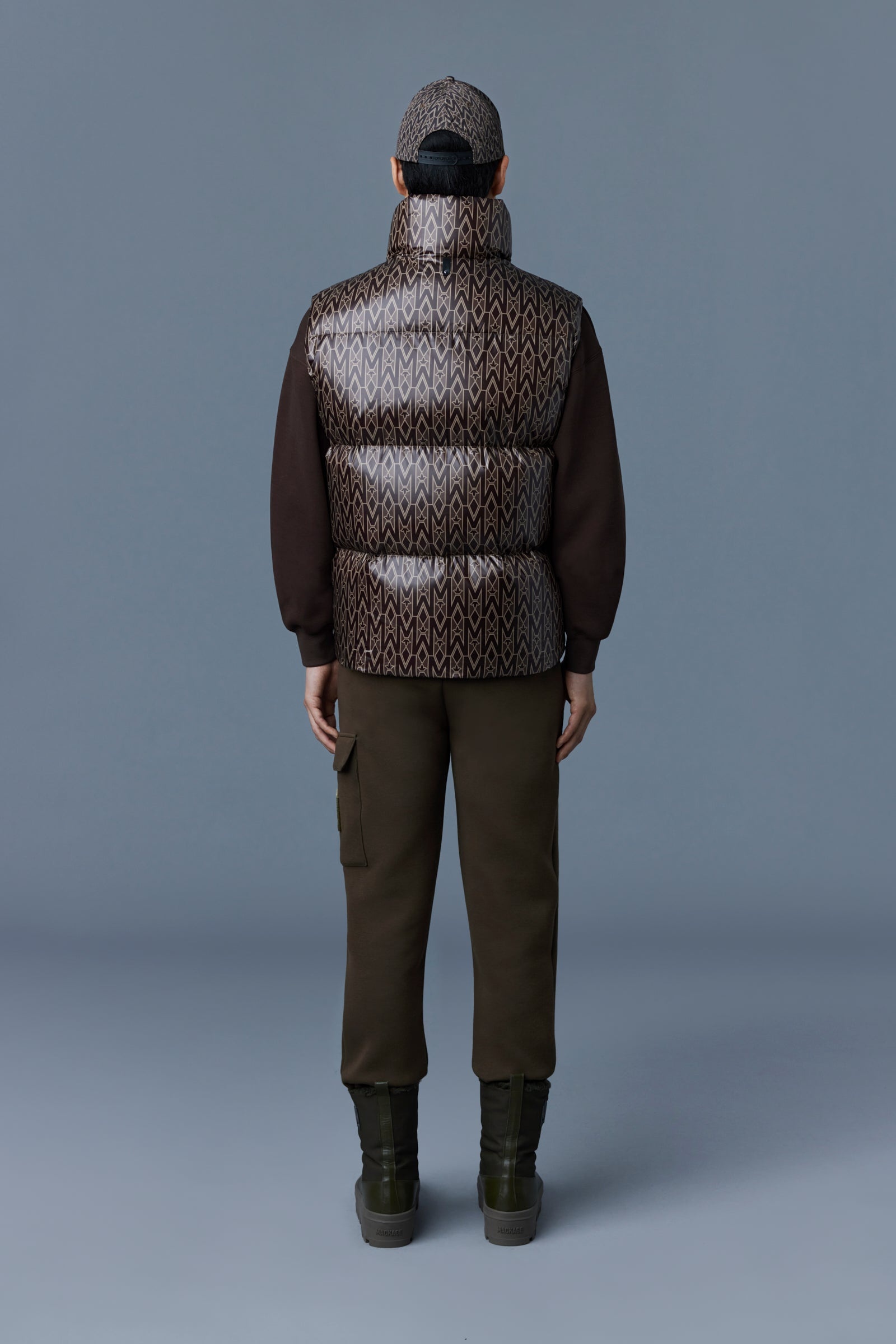 KANE recycled down vest with funnel collar and monogram print - 5