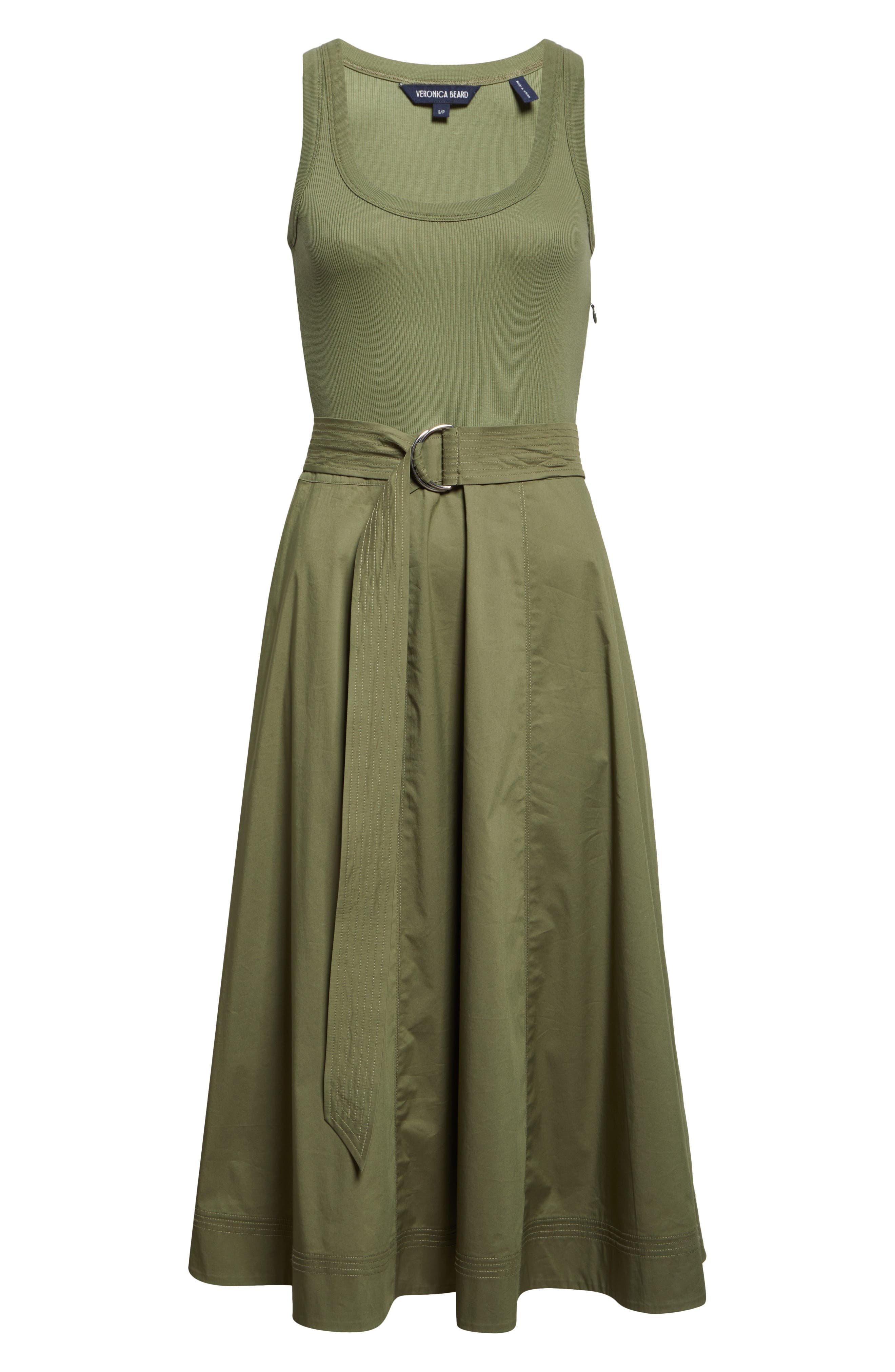 Veronica Beard Ennis Mixed Media Stretch Cotton Dress in Stone Army at Nordstrom - 5