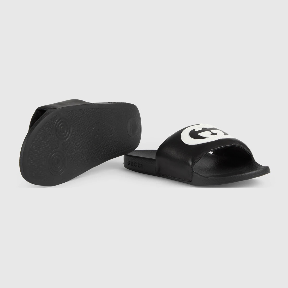 Interlocking G leather slide sandal - 5