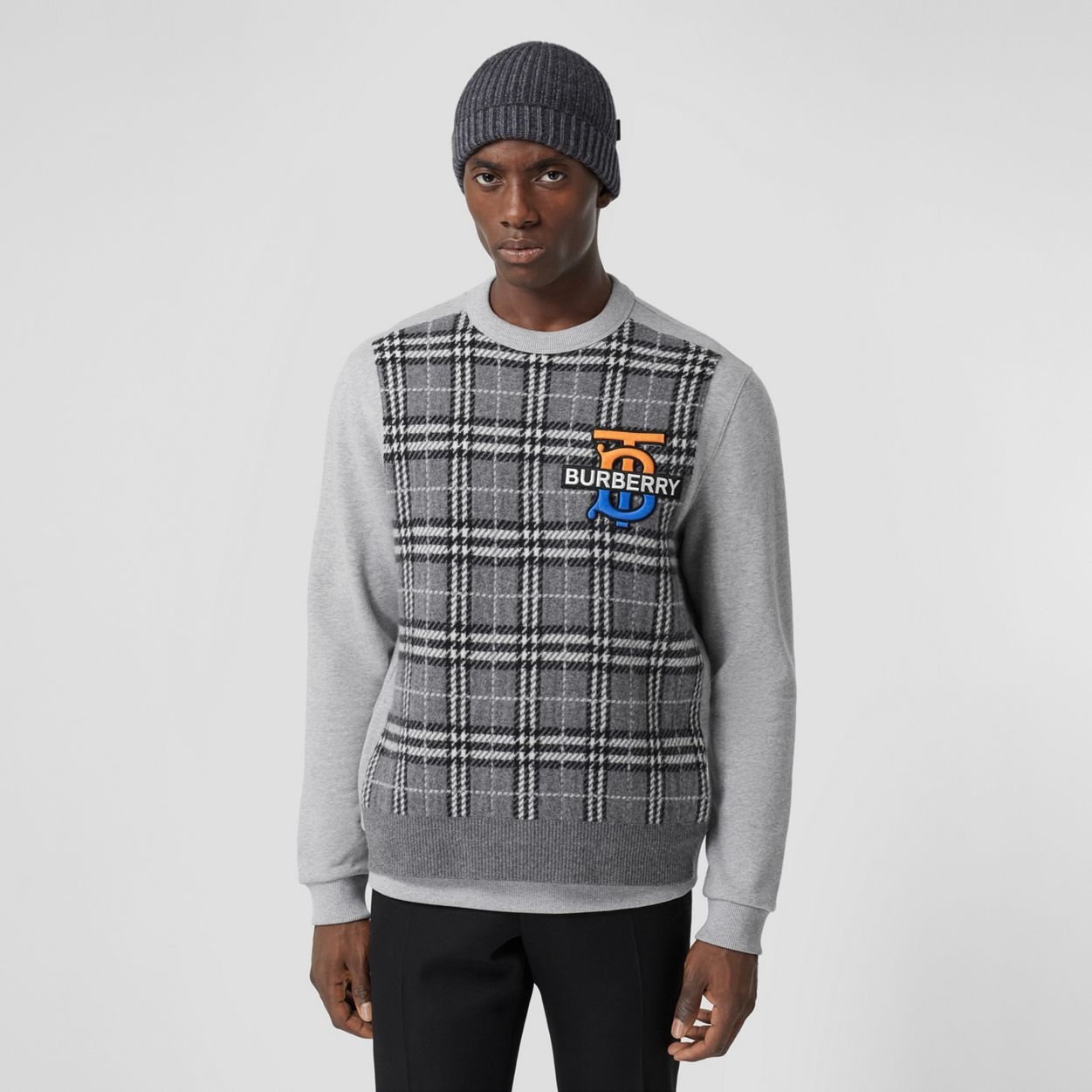 Monogram Motif Check Cashmere Panel Sweatshirt - 2