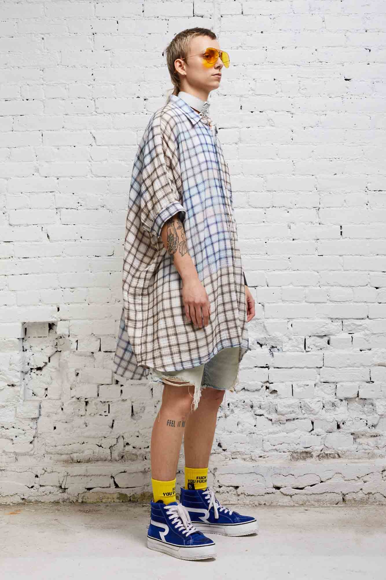 OVERSIZED BOXY SHIRTDRESS - BLEACHED PLAID - 4