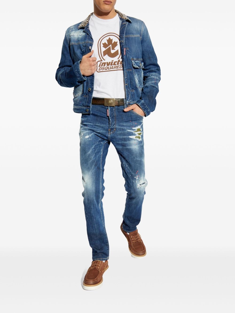 distressed straight jeans - 5
